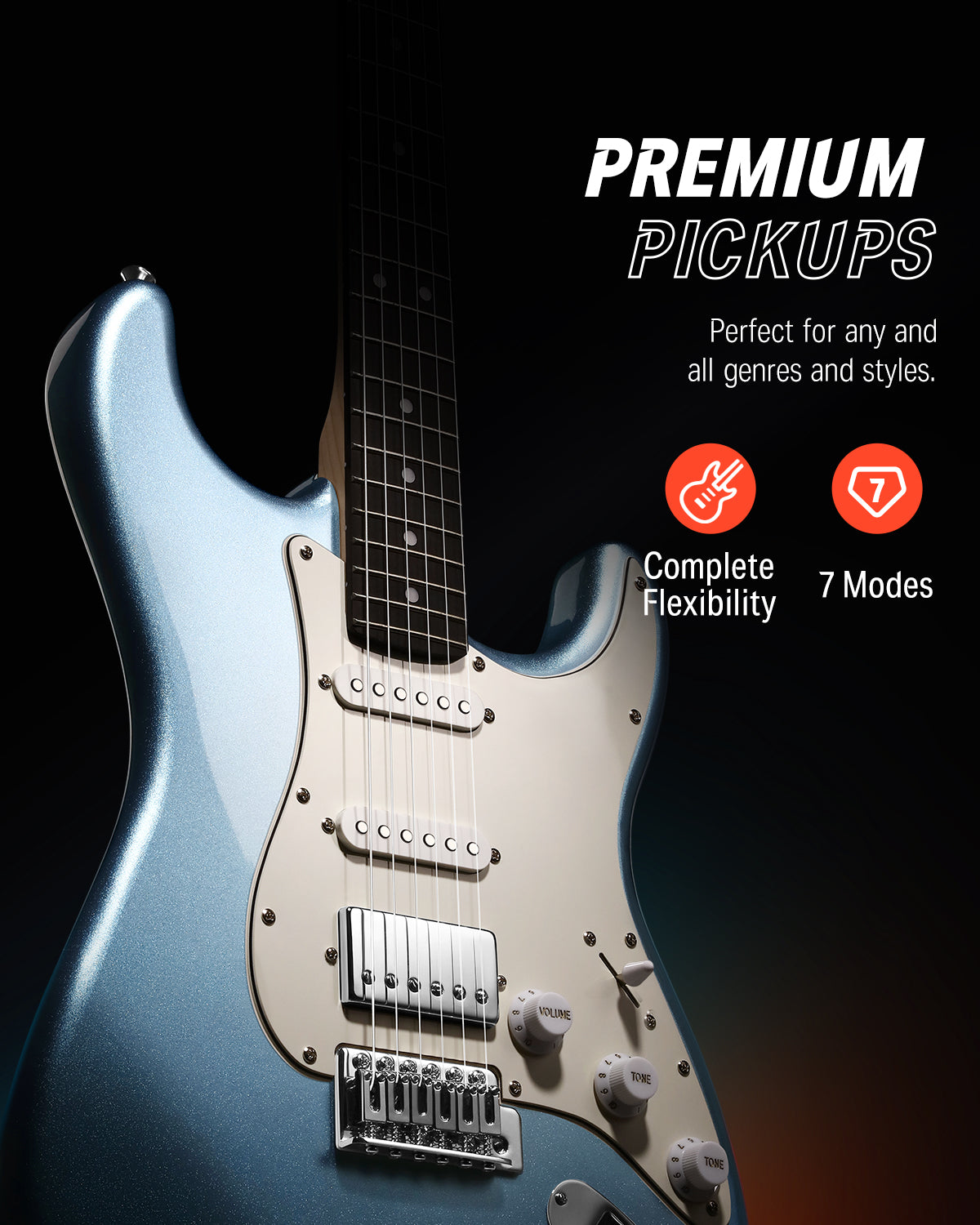 Donner DST-152 39-inch ST Electric Guitar Kit HSS w/Coil Split Pickup Including AMP-Polar Blue##