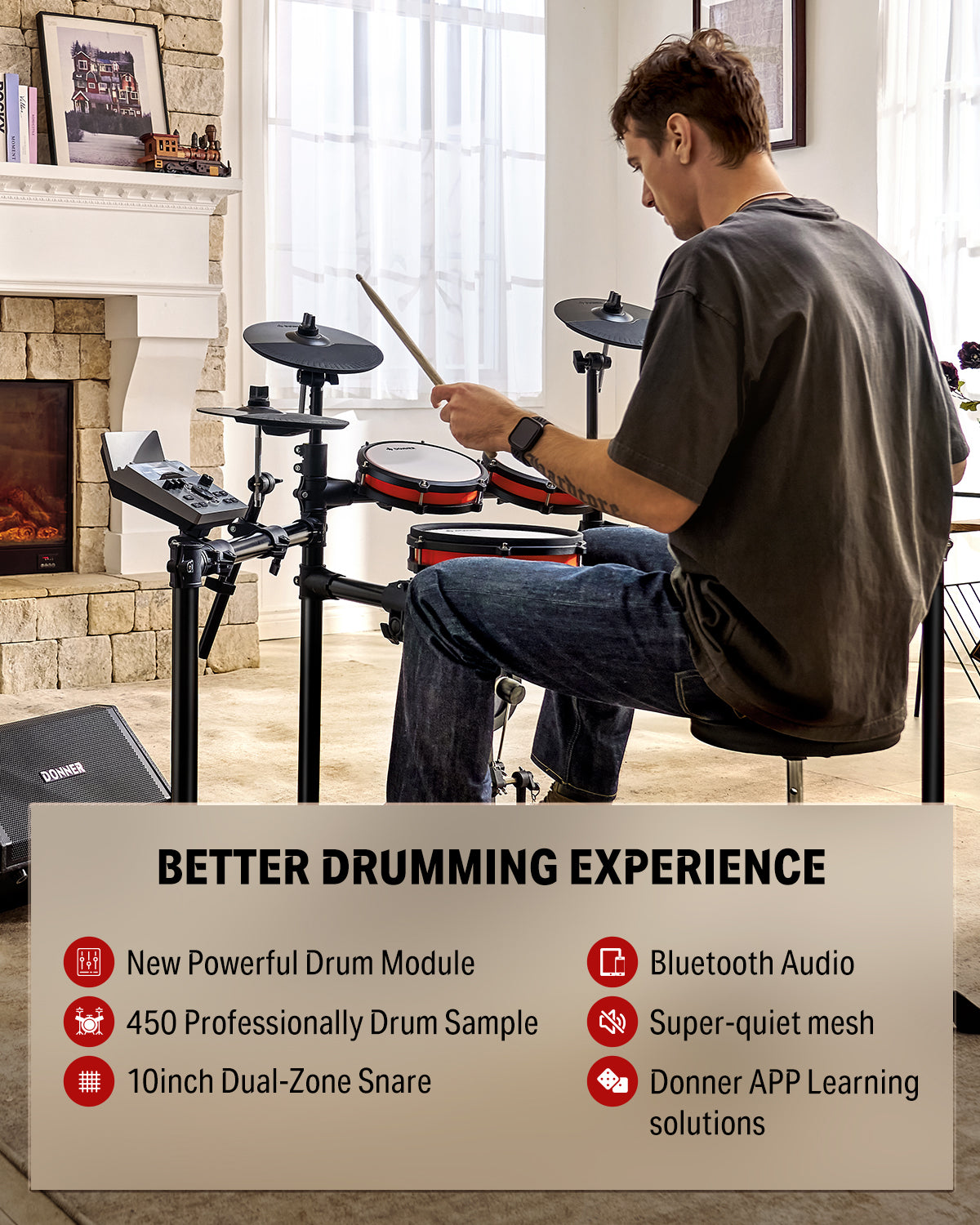 Donner DED-200X Electronic Drum Set-5 Drum 4 Cymbal Set (New Version)##