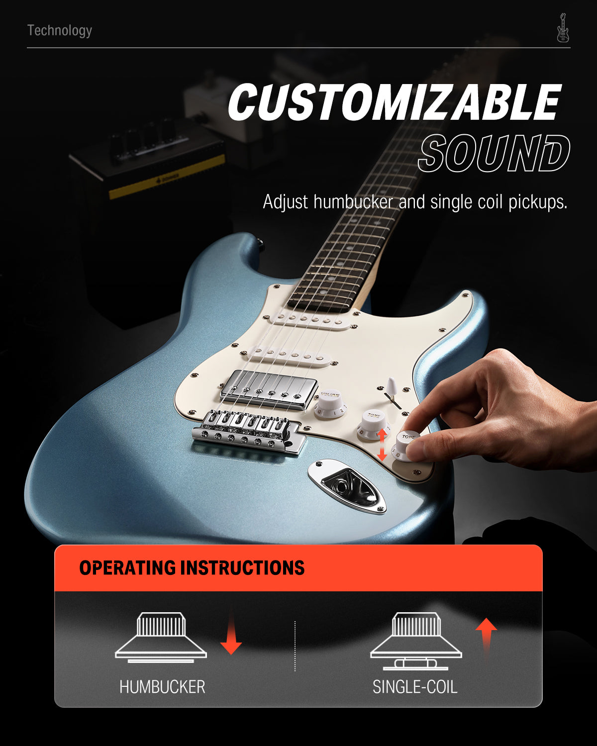 Donner DST-152 39-inch ST Electric Guitar Kit HSS w/Coil Split Pickup Including AMP-Polar Blue##