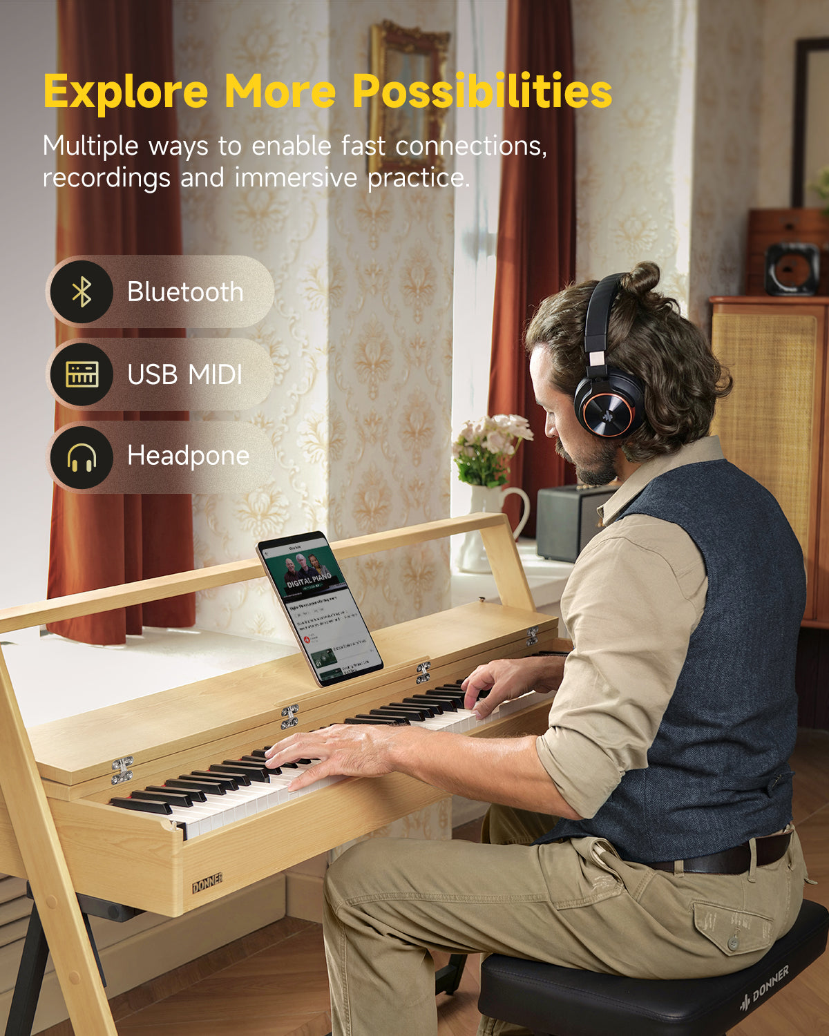 Donner OURA™ R300 Home Digital Piano-Light Wood##