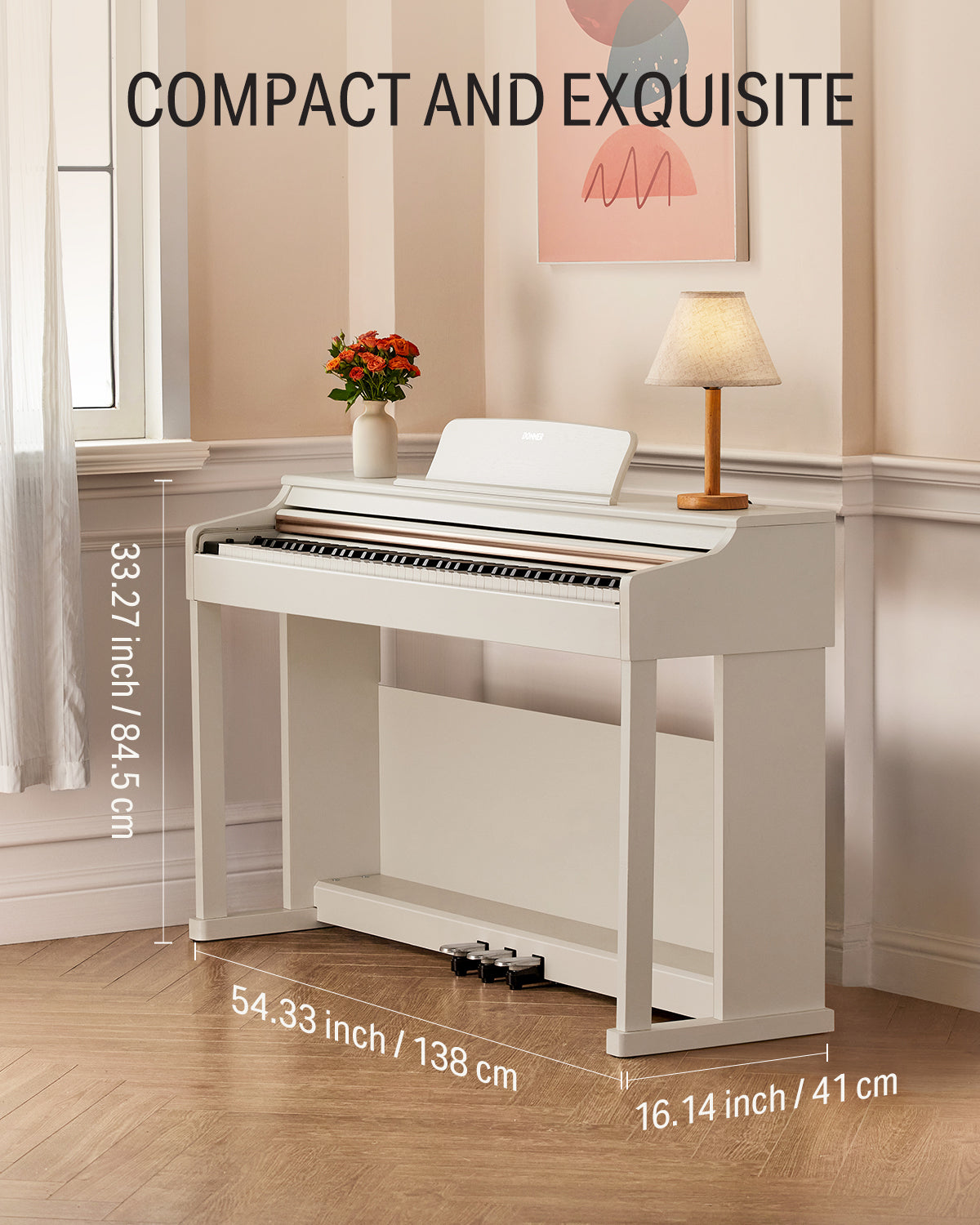 Donner DDP-100 White 88 Key Fully Weighted Upright Digital Piano 3 Pedal