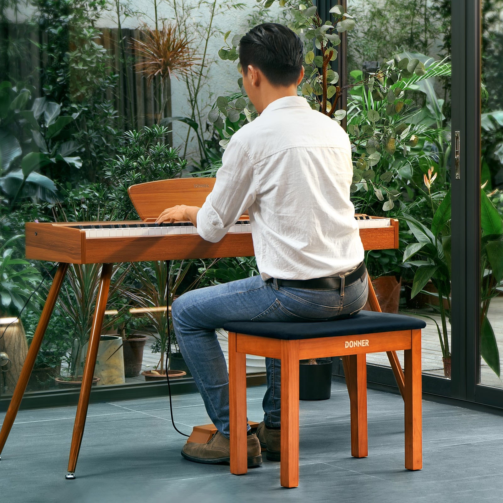 Donner DKB-10 Wood Piano Bench with Storage High-Density Suede Cushion Chair Wood Color