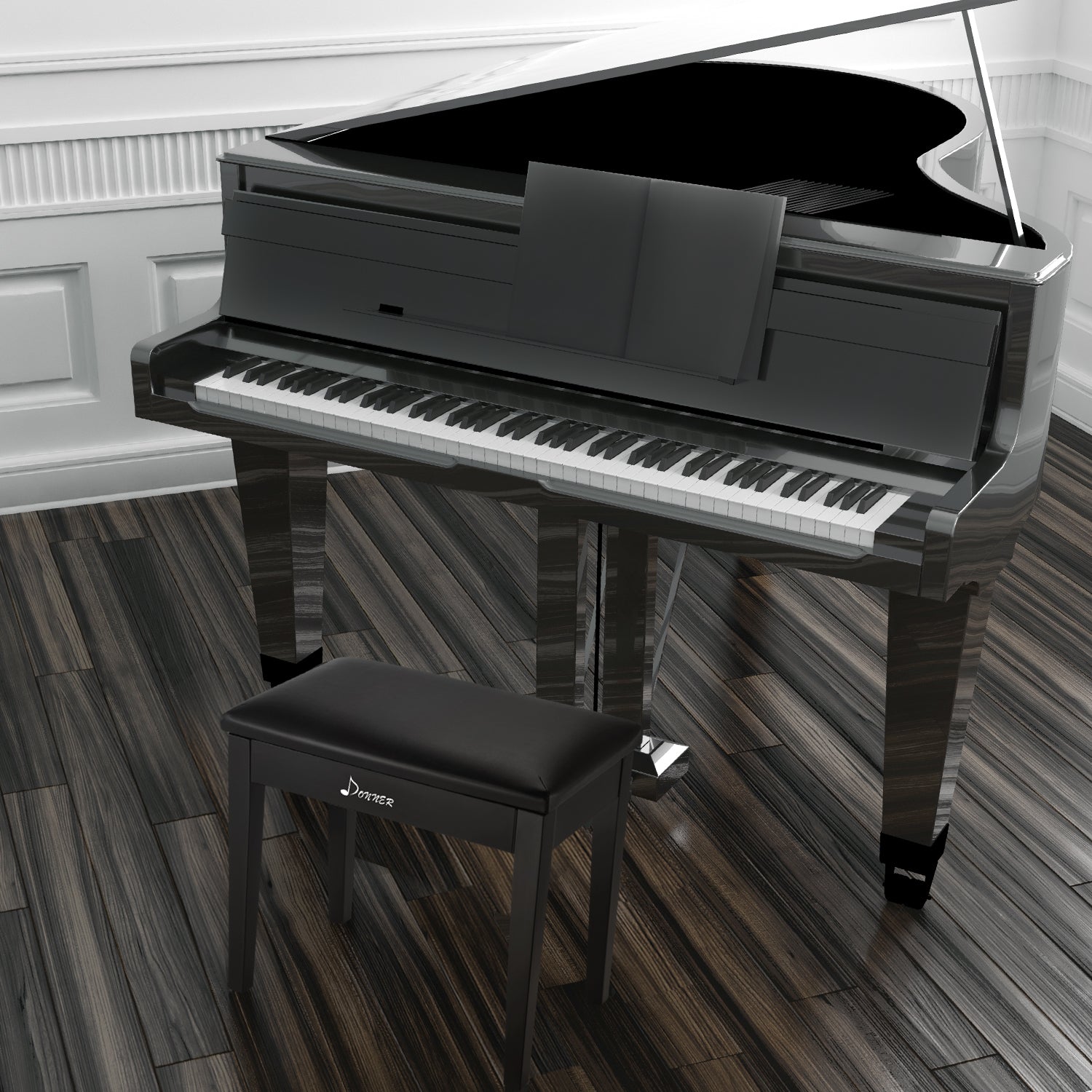 Donner DKB-10 Black Piano Bench with Storage High-Density Sponges Pad Seat Black