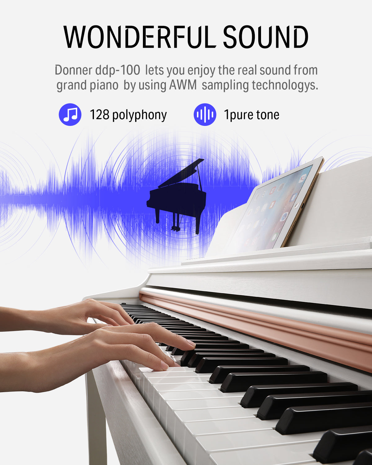Donner DDP-100 White 88 Key Fully Weighted Upright Digital Piano 3 Pedal