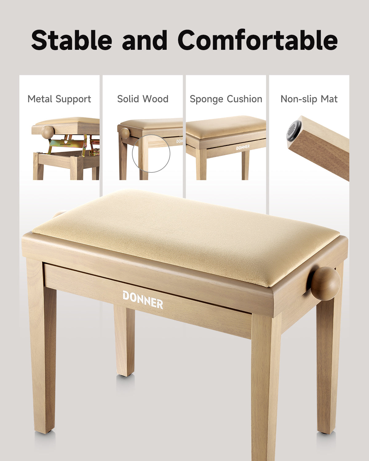 Donner Height-adjustable piano stool,Matte Beige