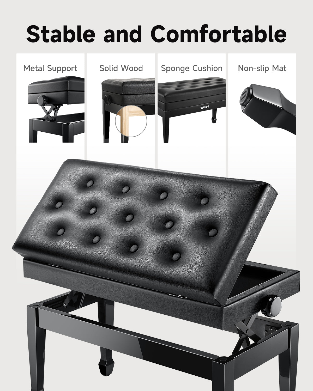 Donner Duet Adjustable Height Two-Seater Piano Bench