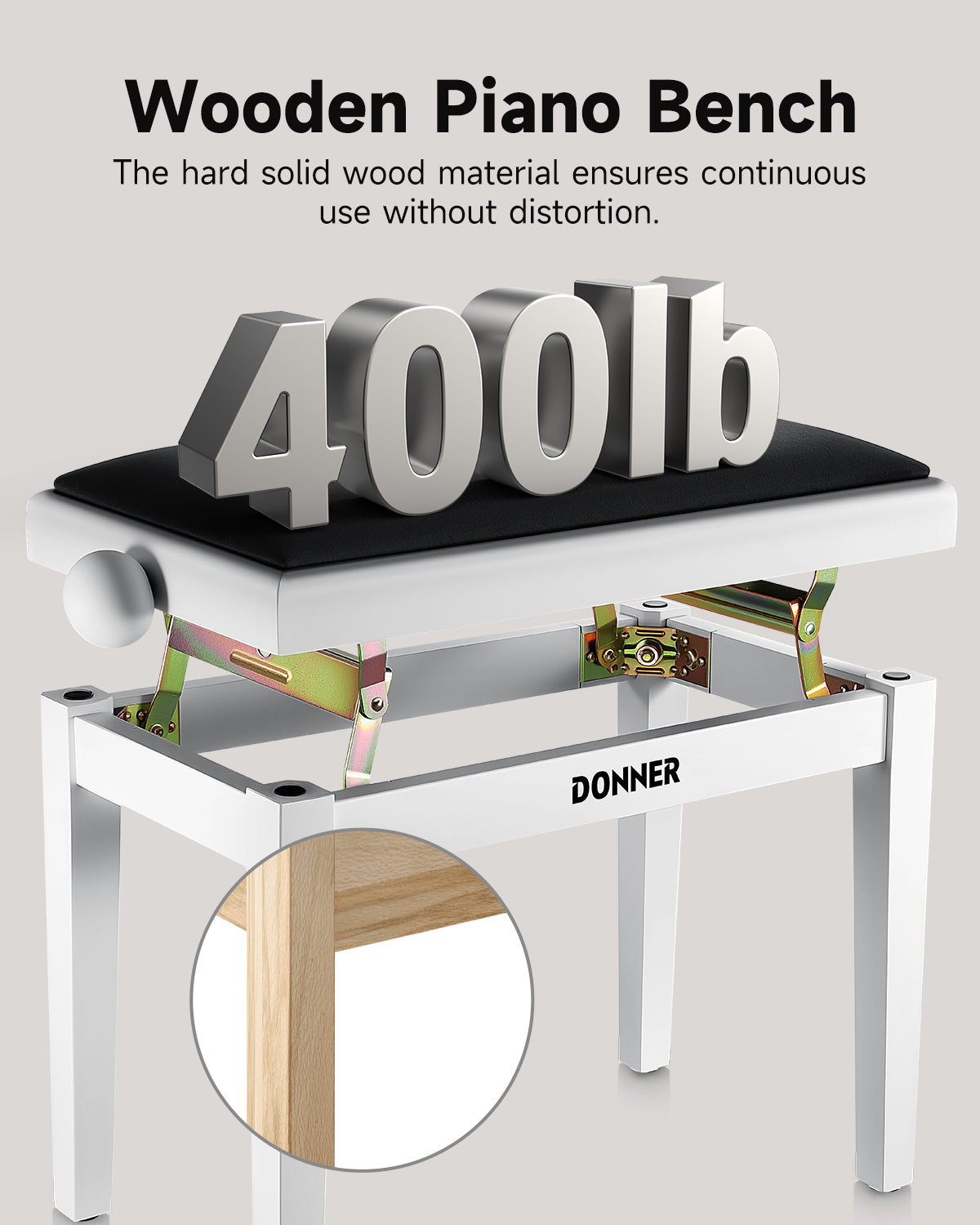 Donner Height-adjustable piano stool, Matte white