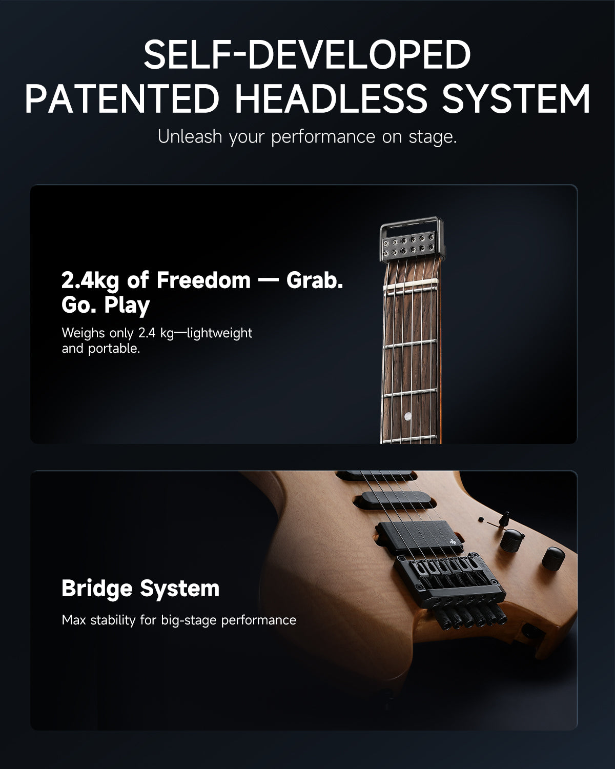 Donner NHL-500 Headless Electric Guitar-Wooden Nature##