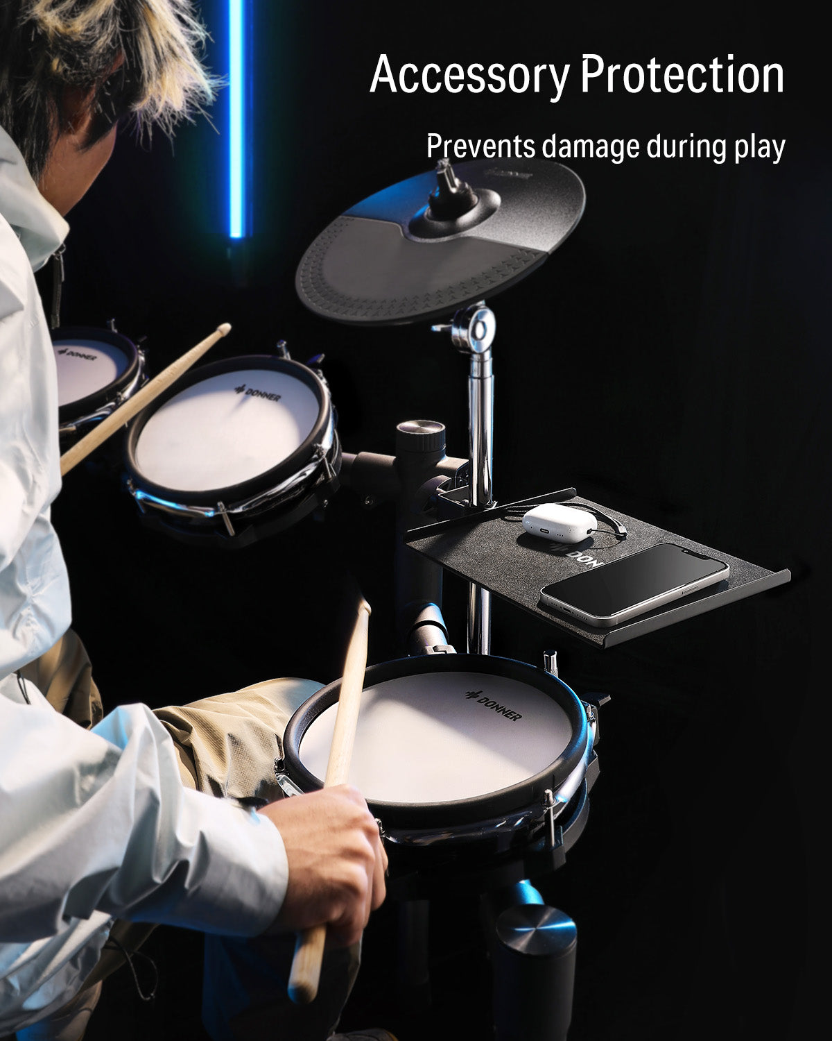 DONNER Electronic Drum Accessory Tray - Phone & Tablet Holder
