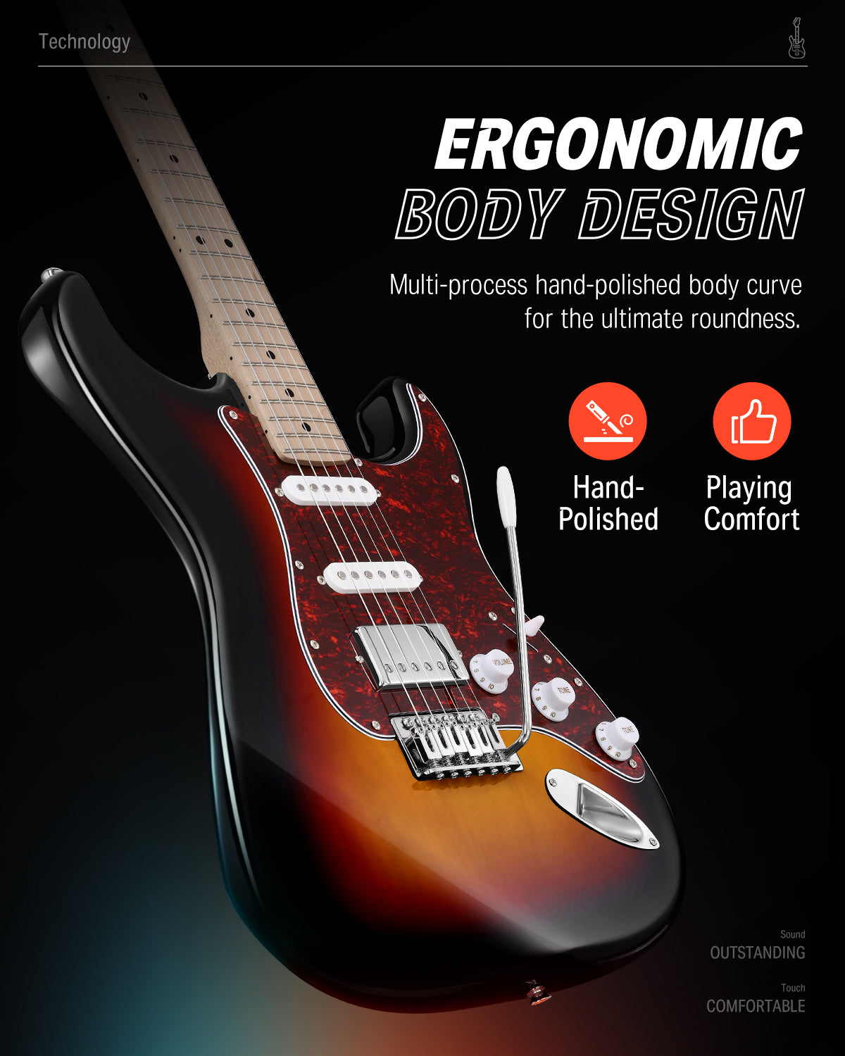 Donner DST-152 39-inch ST Electric Guitar Kit HSS w/Coil Split Pickup Including AMP-Sunburst##