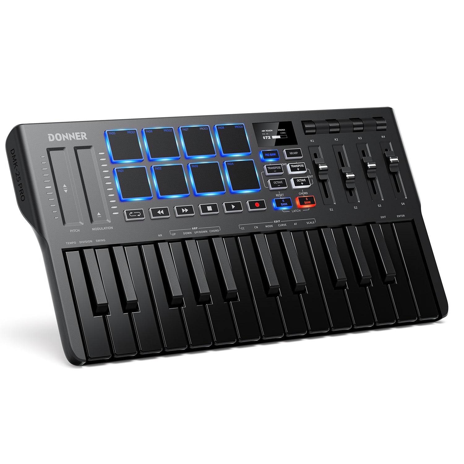 Donner DMK-25 PRO MIDI Keyboard Controller with Personalized Touch Bar, Free Music Production Software/Free 40 Courses