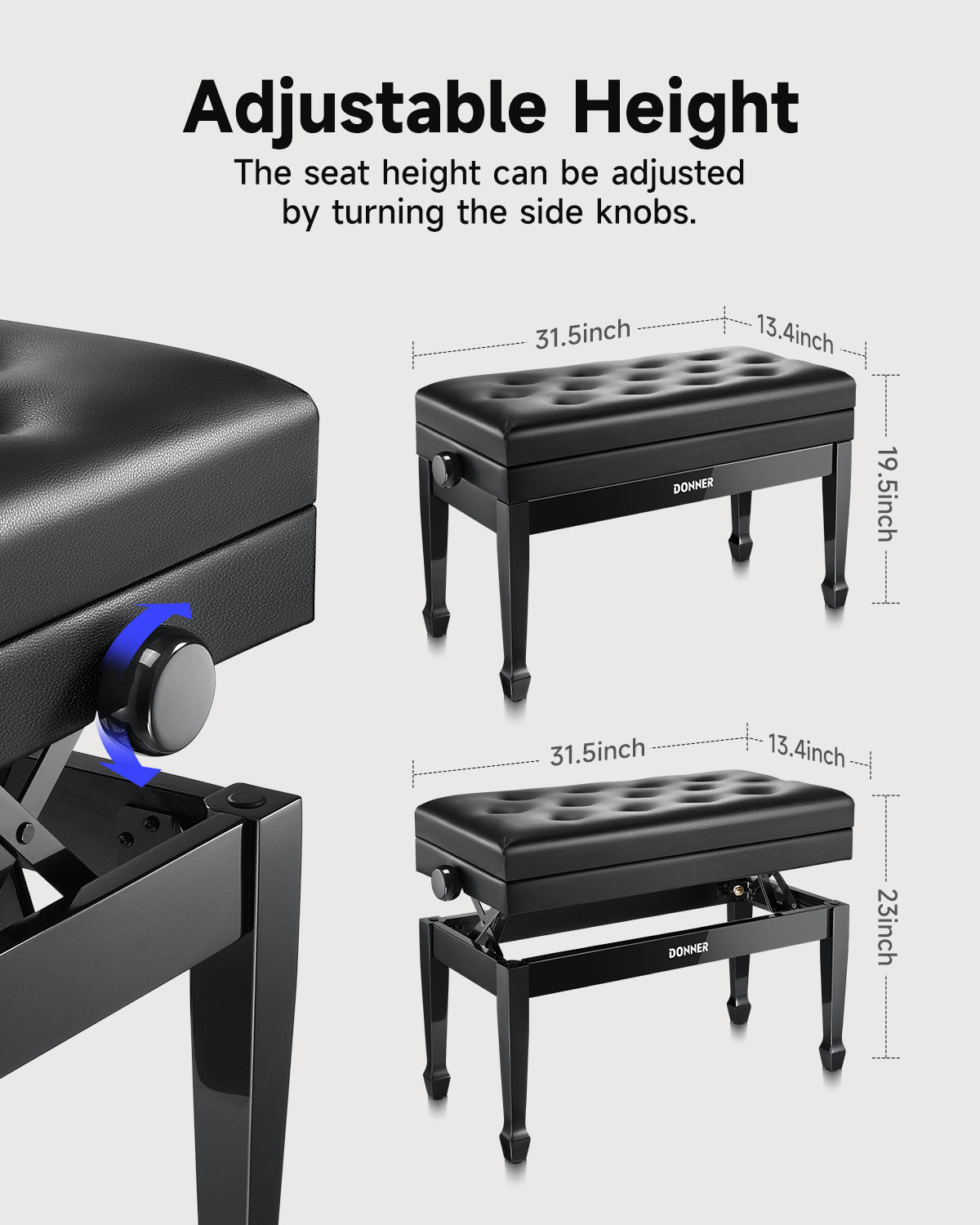 Donner Duet Adjustable Height Two-Seater Piano Bench