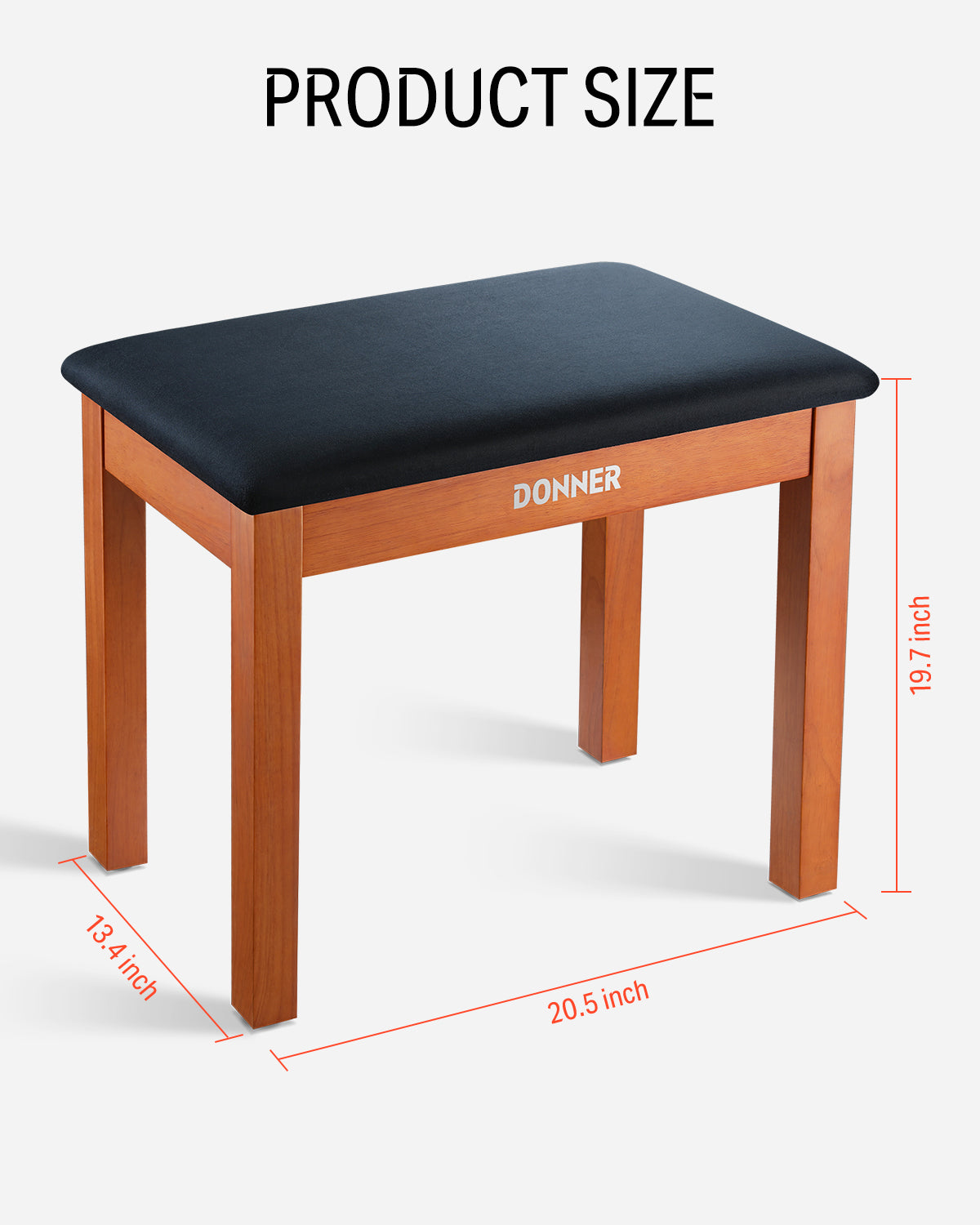 Donner DKB-10 Wood Piano Bench with Storage High-Density Suede Cushion Chair Wood Color