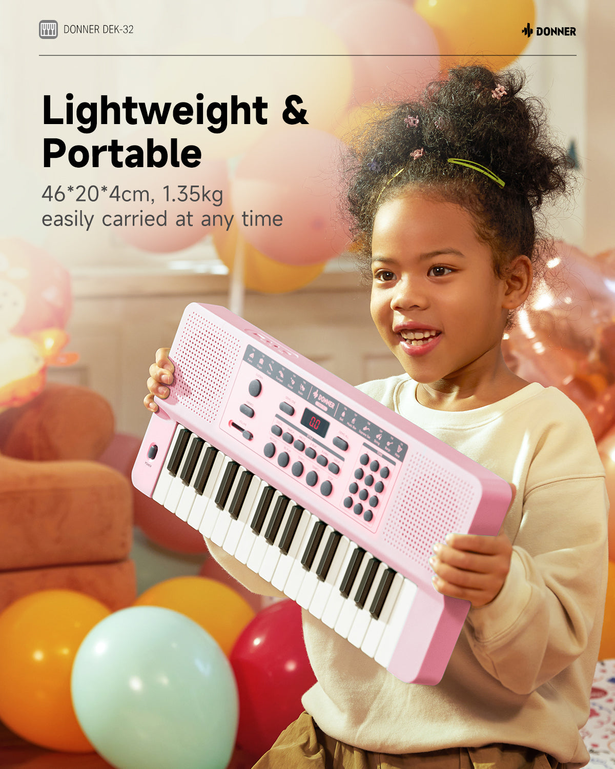 Donner DEK-32 32 keys Electronic Keyboard-Pink