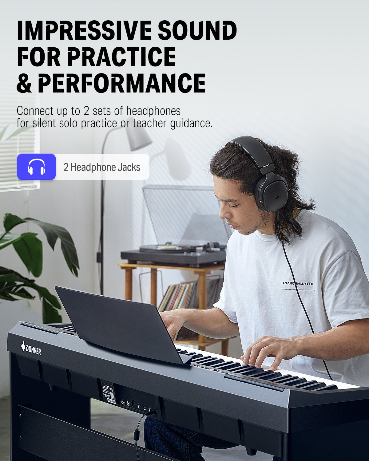 Donner DEP-20 88 Key Weighted Digital Piano with Furniture Stand & 3-Pedal-Blalck##