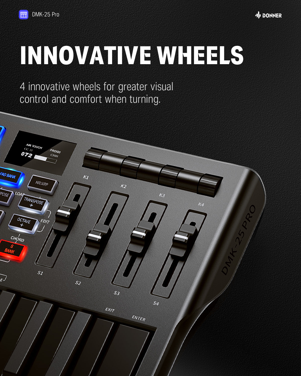 Donner DMK-25 PRO MIDI Keyboard Controller with Personalized Touch Bar, Free Music Production Software/Free 40 Courses