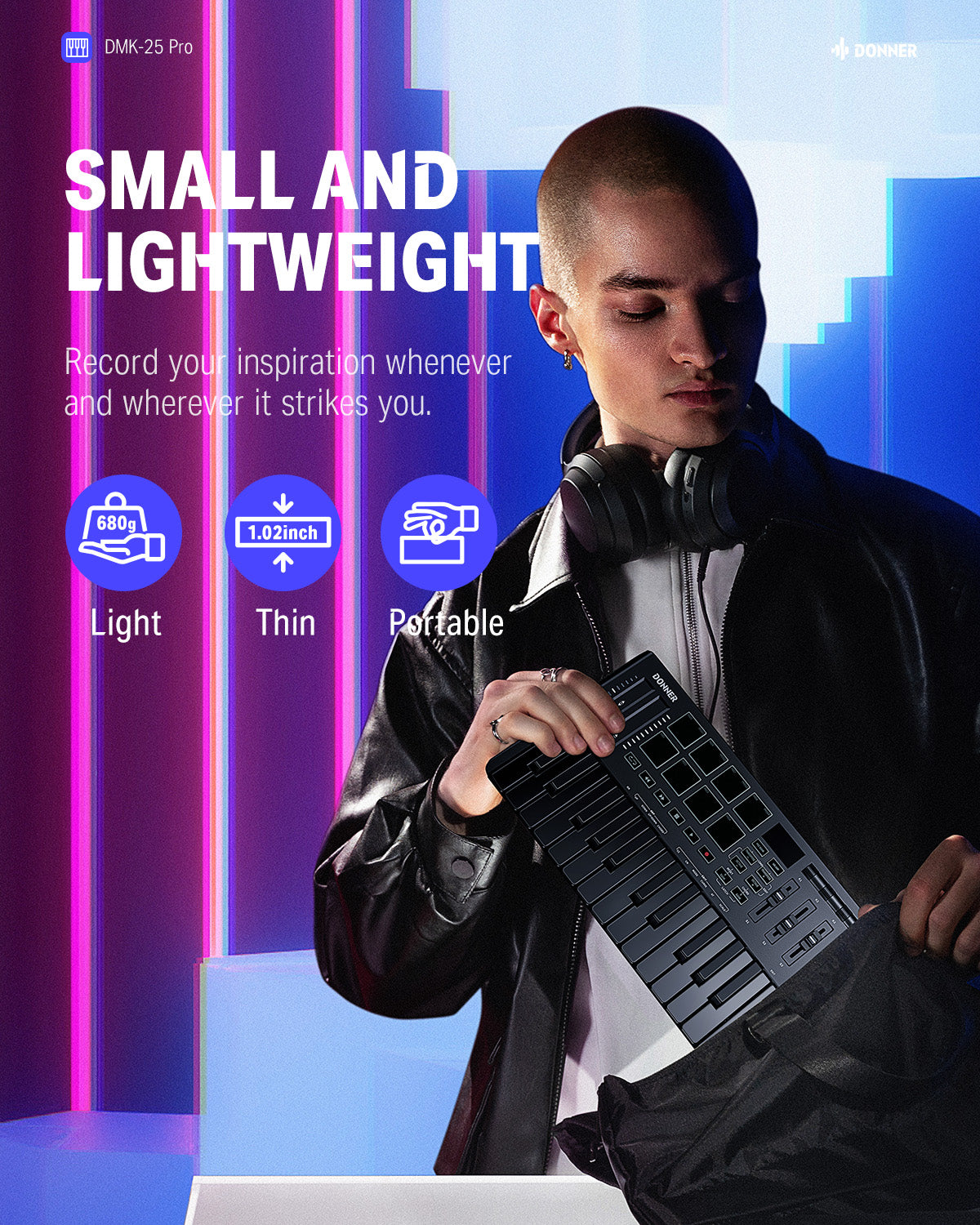 Donner DMK-25 PRO MIDI Keyboard Controller with Personalized Touch Bar, Free Music Production Software/Free 40 Courses