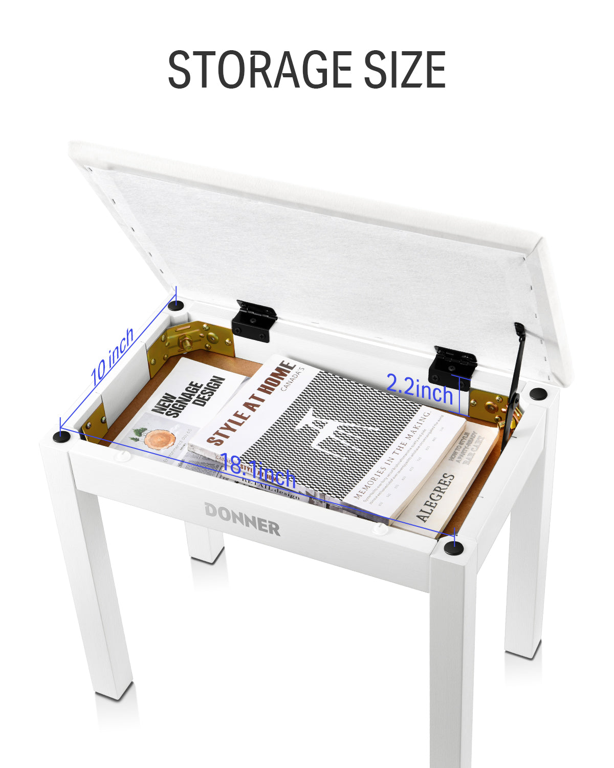 Donner DKB-10 Wood Piano Bench with Storage High-Density Suede Cushion Chair White