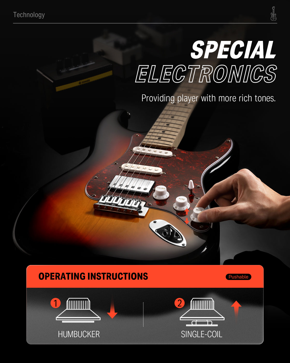 Donner DST-152 39-inch ST Electric Guitar Kit HSS w/Coil Split Pickup Including AMP-Sunburst##