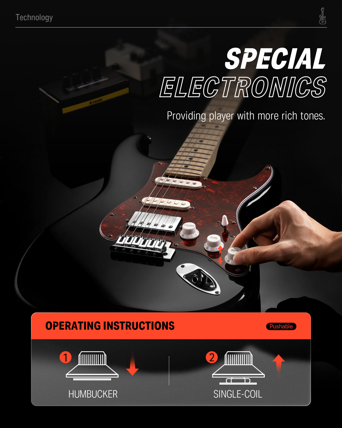 Donner DST-152 39-inch ST Electric Guitar Kit HSS w/Coil Split Pickup Including AMP-Black##
