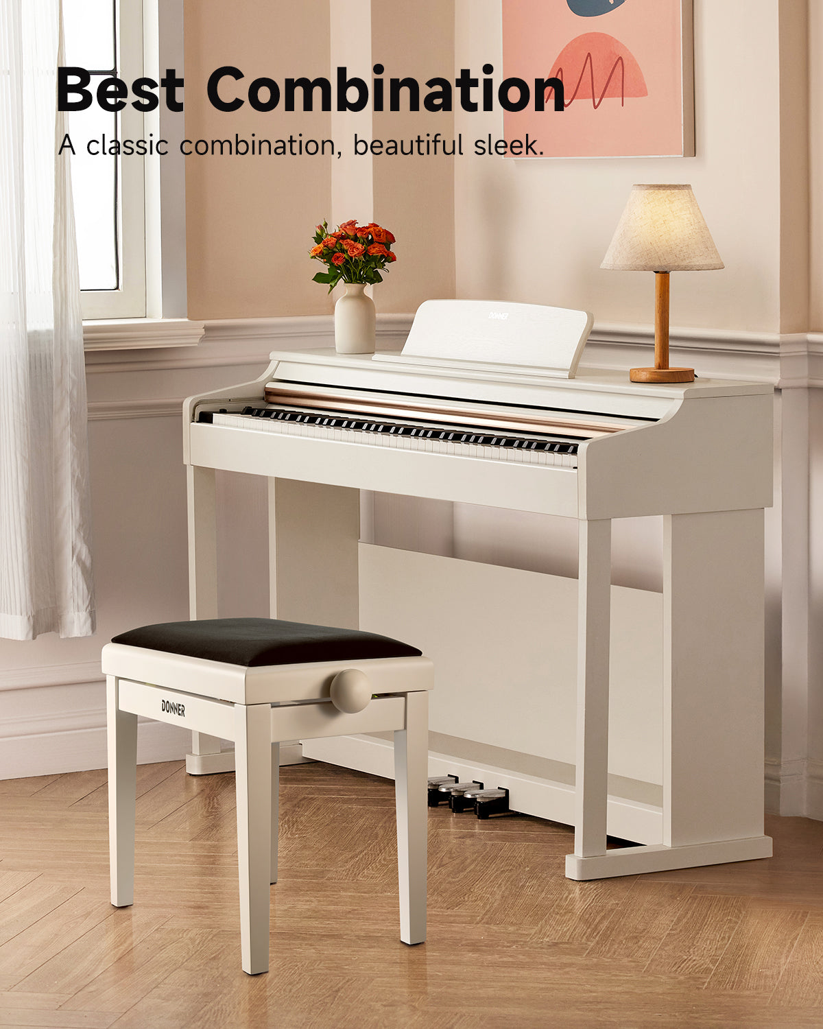 Donner Height-adjustable piano stool, Matte white