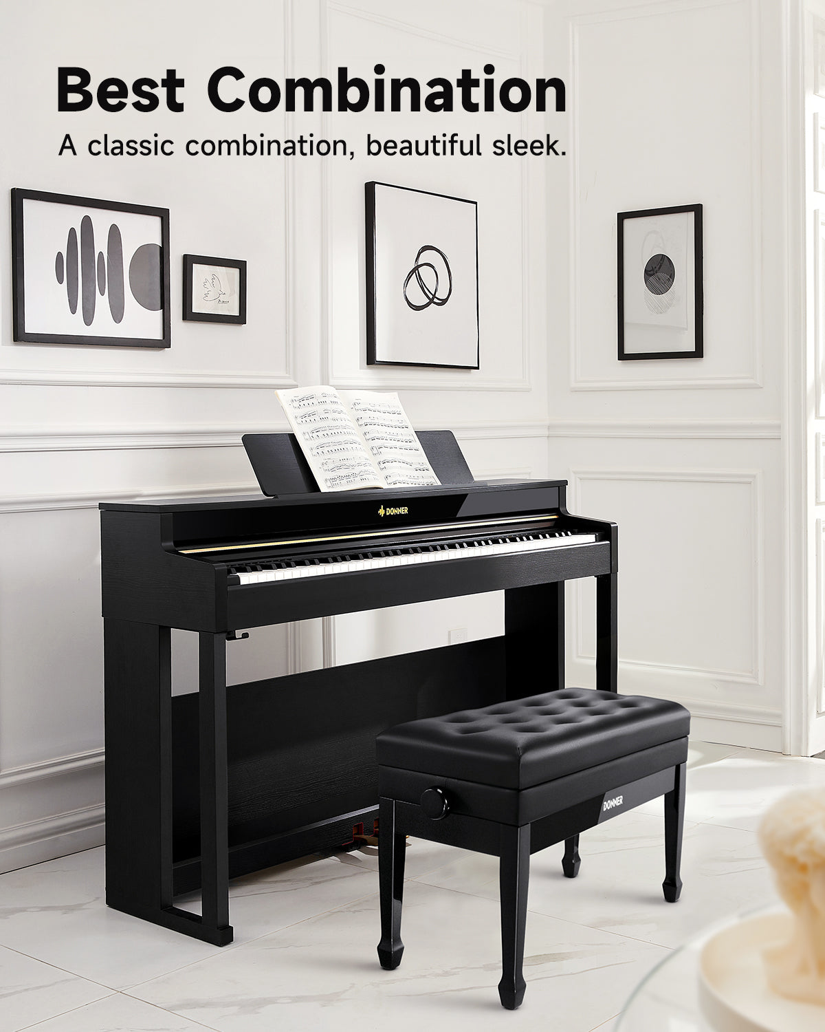 Donner Duet Adjustable Height Two-Seater Piano Bench