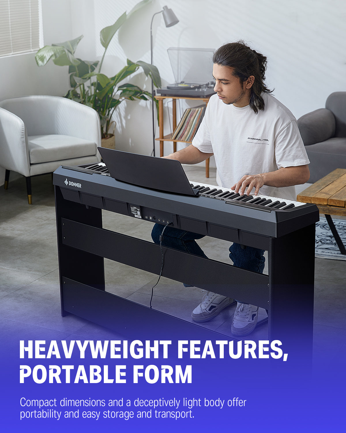 Donner DEP-20 88 Key Weighted Digital Piano with Furniture Stand & 3-Pedal-Blalck##