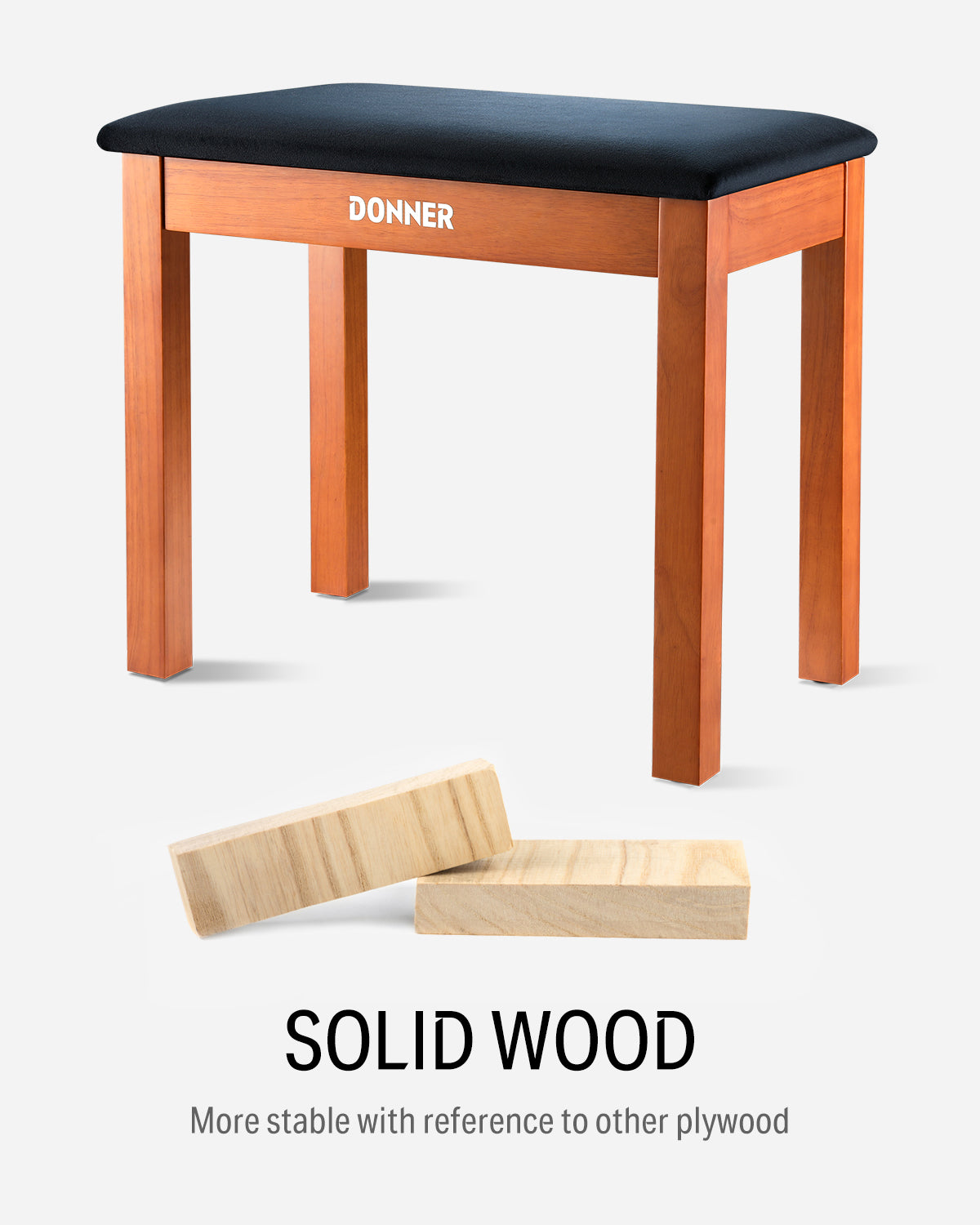 Donner DKB-10 Wood Piano Bench with Storage High-Density Suede Cushion Chair Wood Color