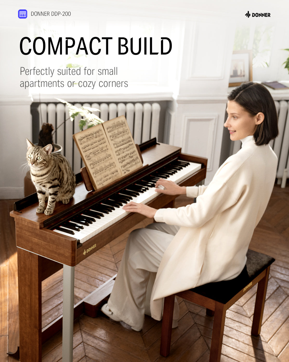 Donner DDP-200 Wooden Dynamic Hammer Action 88 Key Weighted Upright Digital Piano