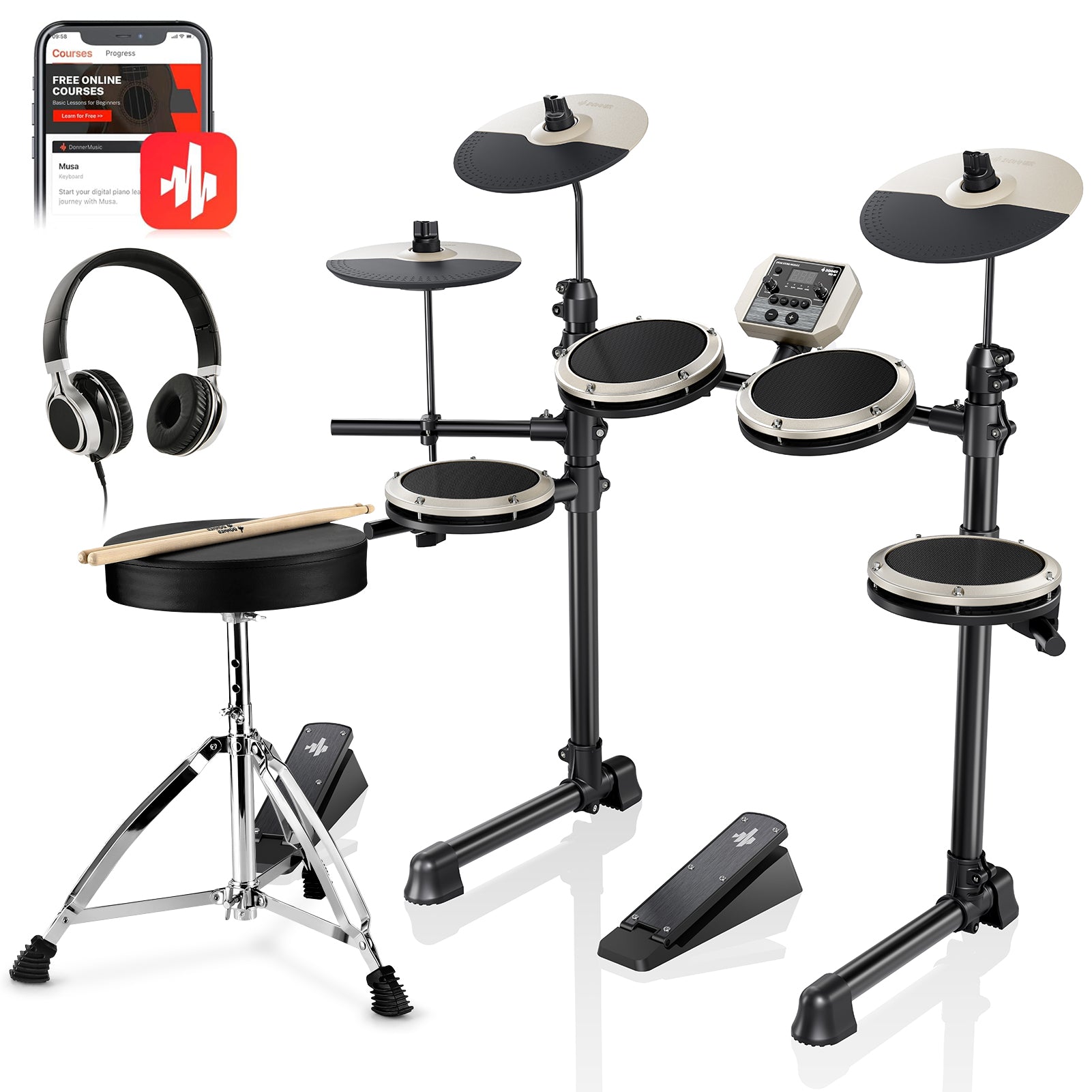 Donner DED-80 Best Electronic Drum Kit For Beginners White