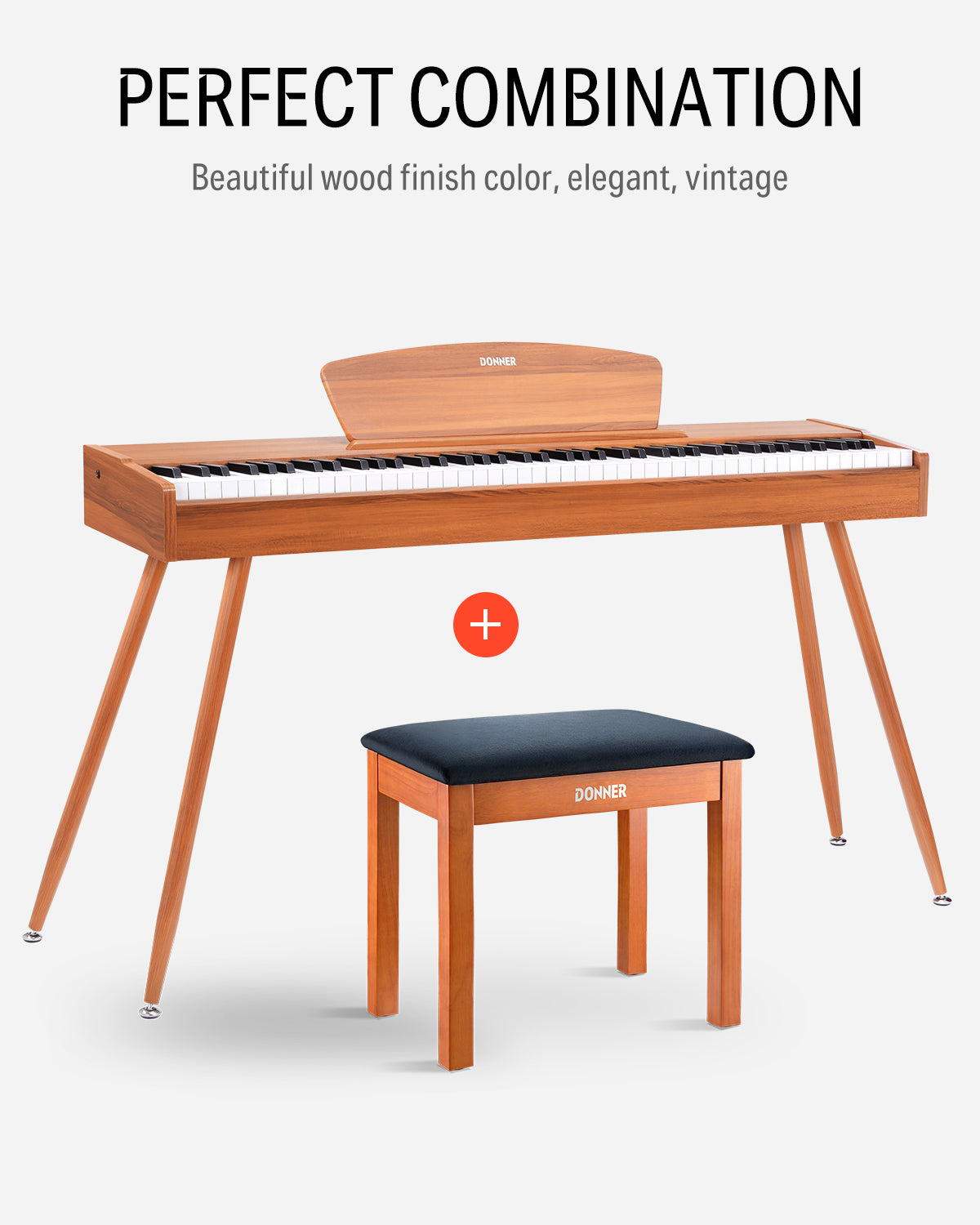 Donner DKB-10 Wood Piano Bench with Storage High-Density Suede Cushion Chair Wood Color