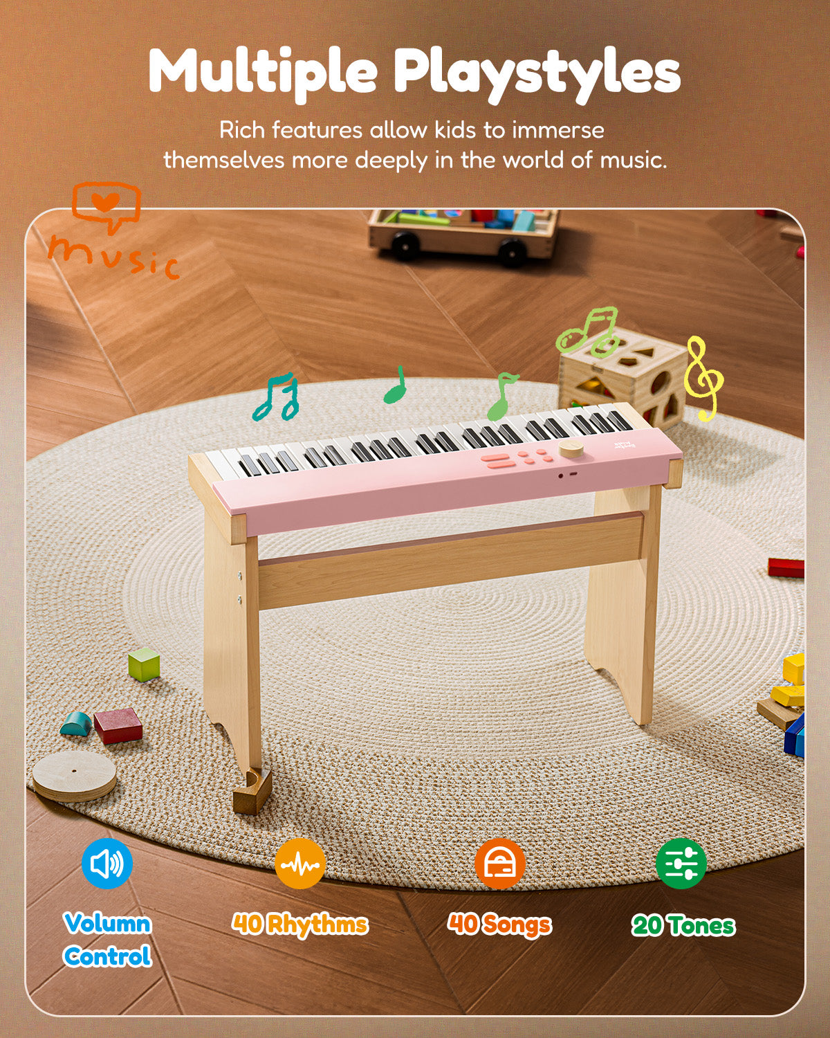 Eastar KIDO V20 Mini Digital Keyboard with 44 Keys and Stand-Pink##