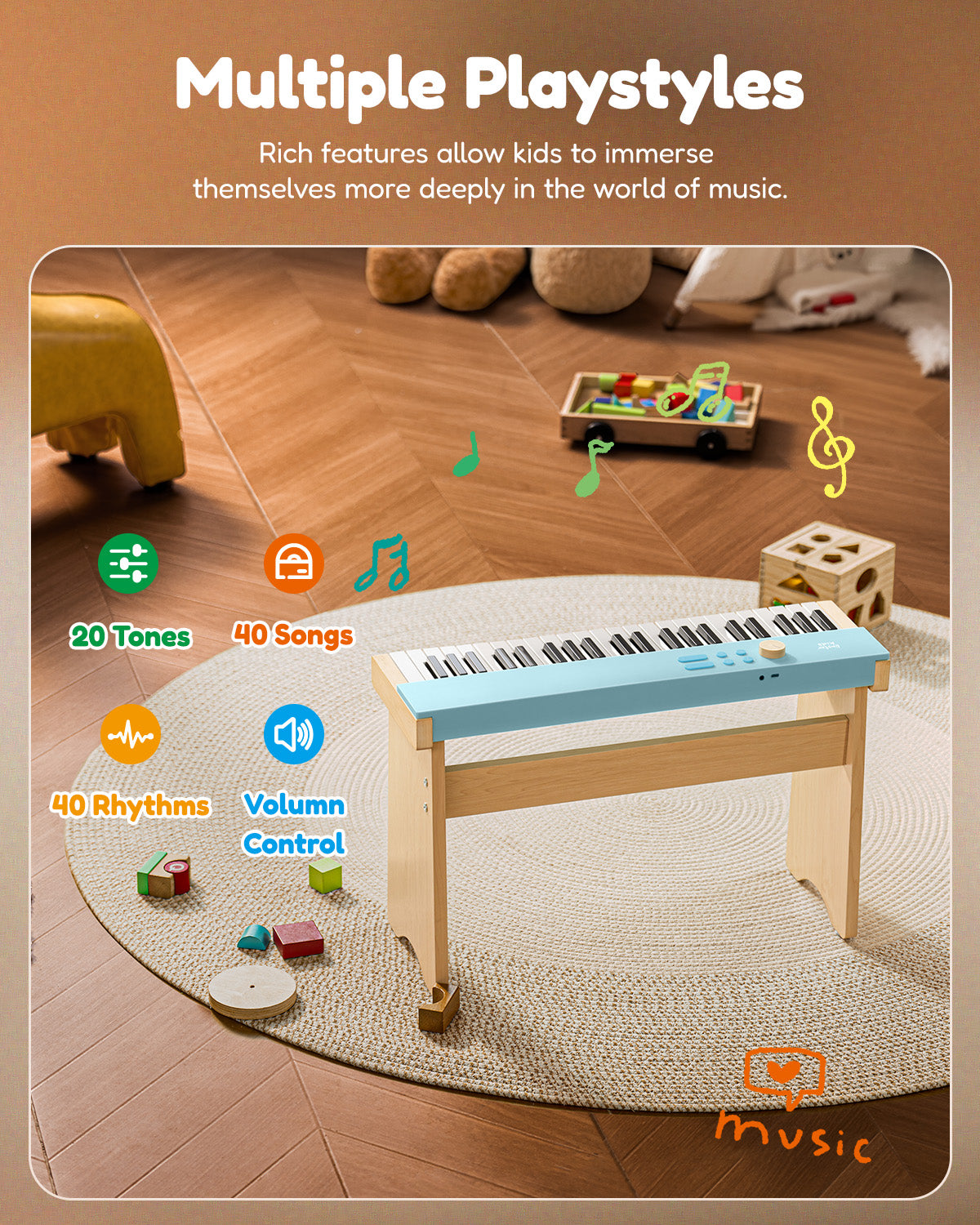 Eastar KIDO V20 Mini Digital Keyboard with 44 Keys and Stand-Blue##