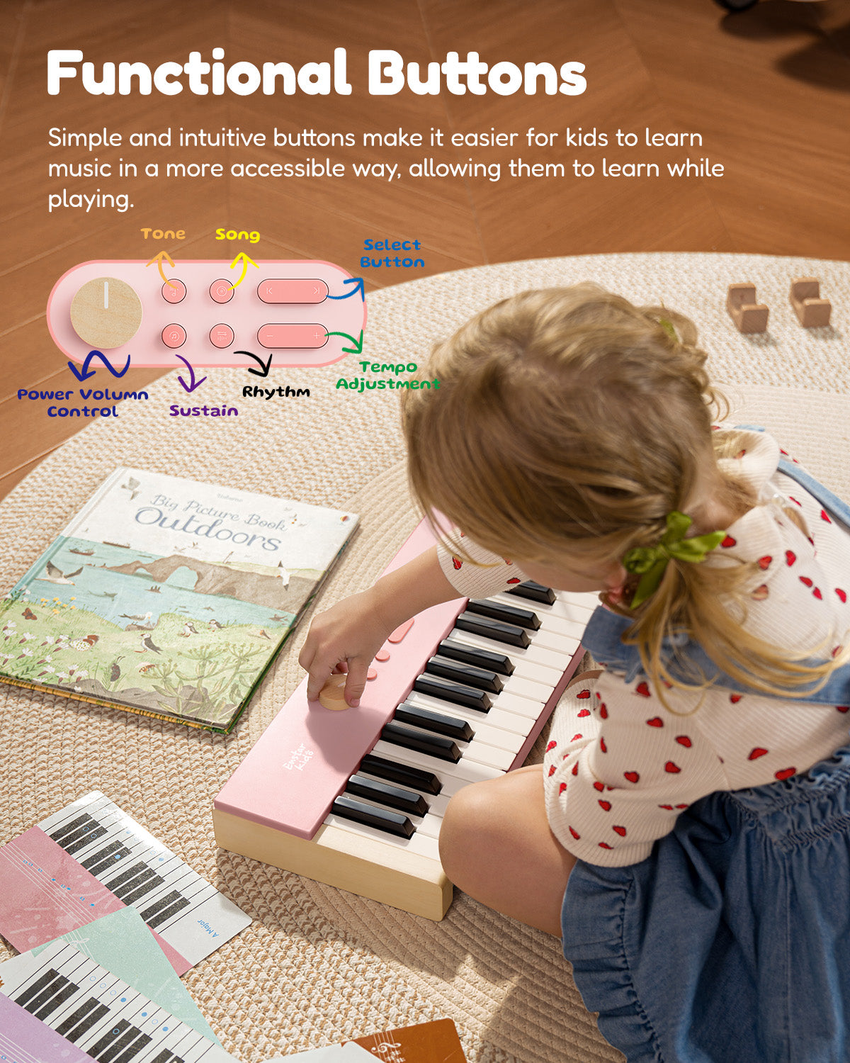 Eastar KIDO V20 Mini Digital Keyboard with 44 Keys and Stand-Pink##