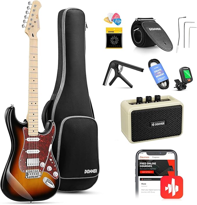 Donner DST-152 39-inch ST Electric Guitar Kit HSS w/Coil Split Pickup Including AMP-Sunburst##