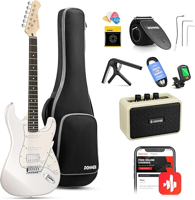 Donner DST-152 39-inch ST Electric Guitar Kit HSS w/Coil Split Pickup Including AMP-White##