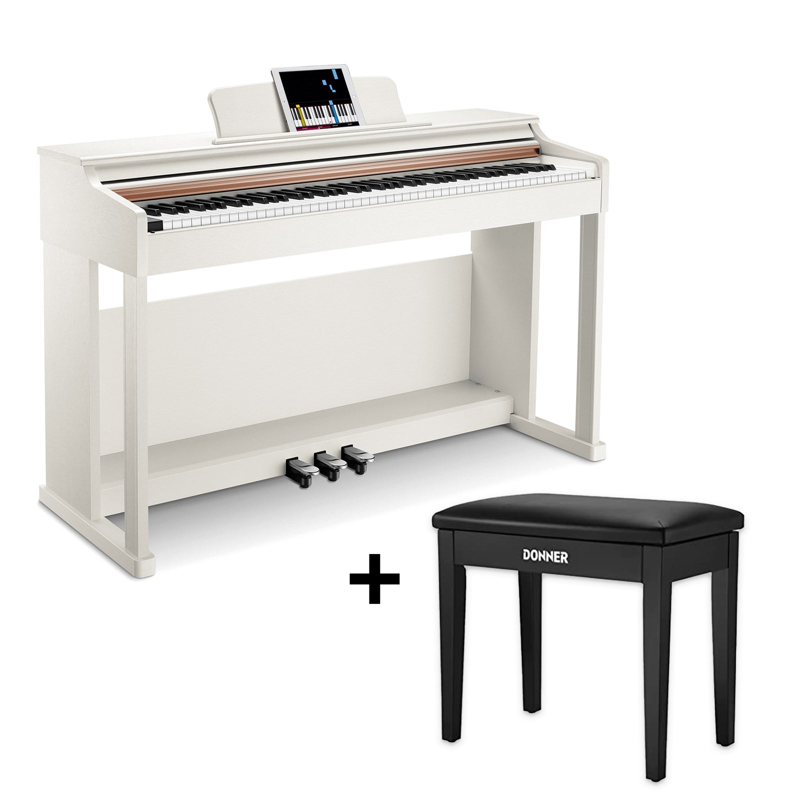 Donner DDP-100 White 88 Key Fully Weighted Upright Digital Piano 3 Pedal