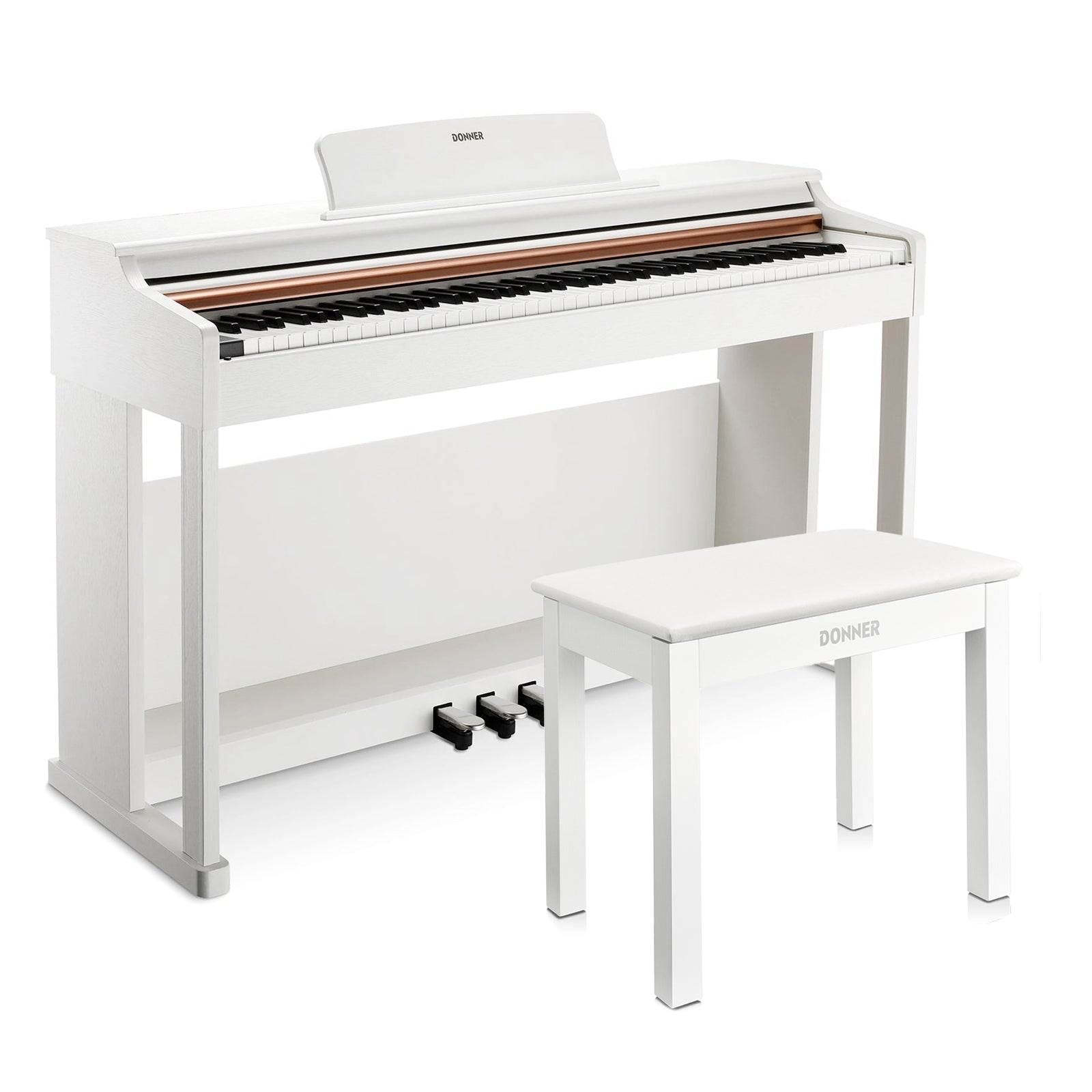 Donner DDP-100 White 88 Key Fully Weighted Upright Digital Piano 3 Pedal