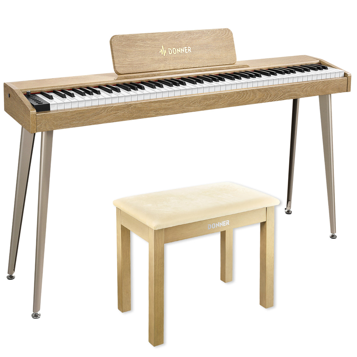 Donner DDP-60 houten digitale buffetpiano met 88 semi-gewogen toetsen en 3 pedalen voor beginners-naturel##