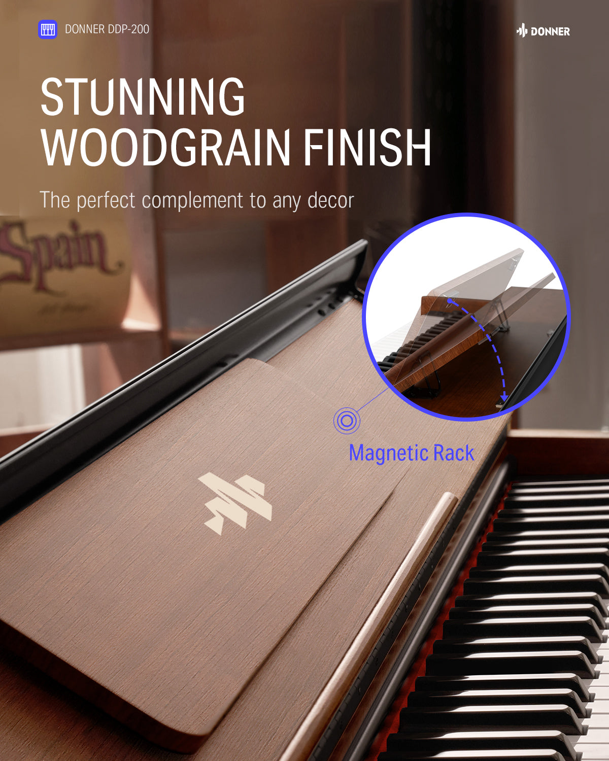 Donner DDP-200 Wooden Dynamic Hammer Action 88 Key Weighted Upright Digital Piano