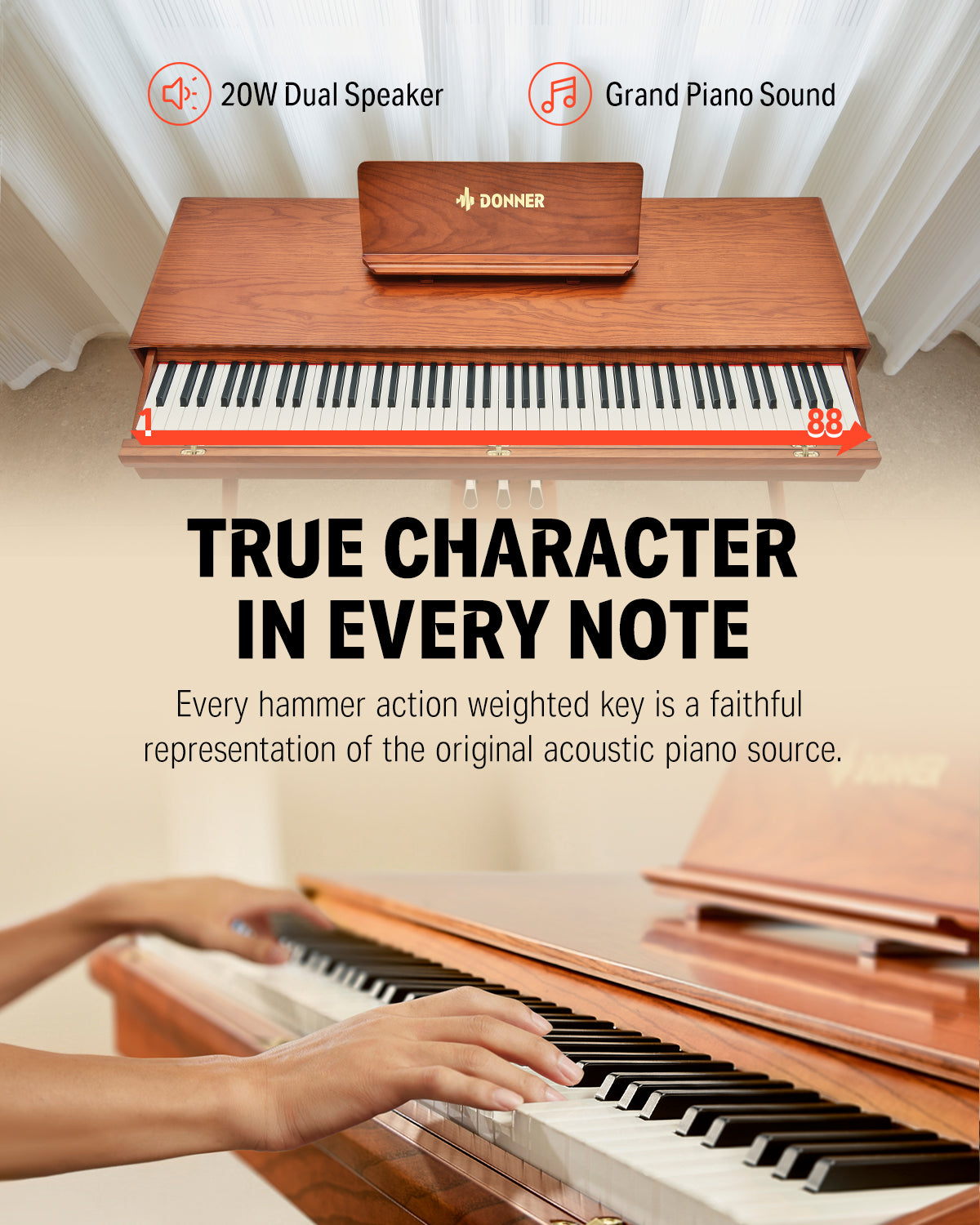 Donner DDP-80 PRO Solid Wood 88 Key Weighted Digital Piano Desk Drawer Design