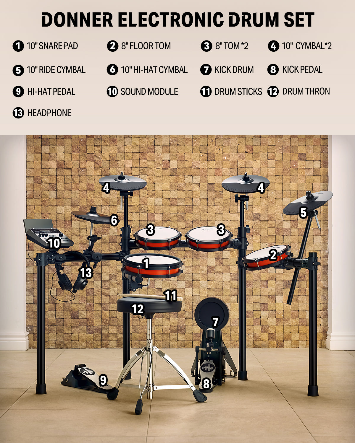Donner DED-200X Electronic Drum Set-5 Drum 4 Cymbal Set (New Version)##