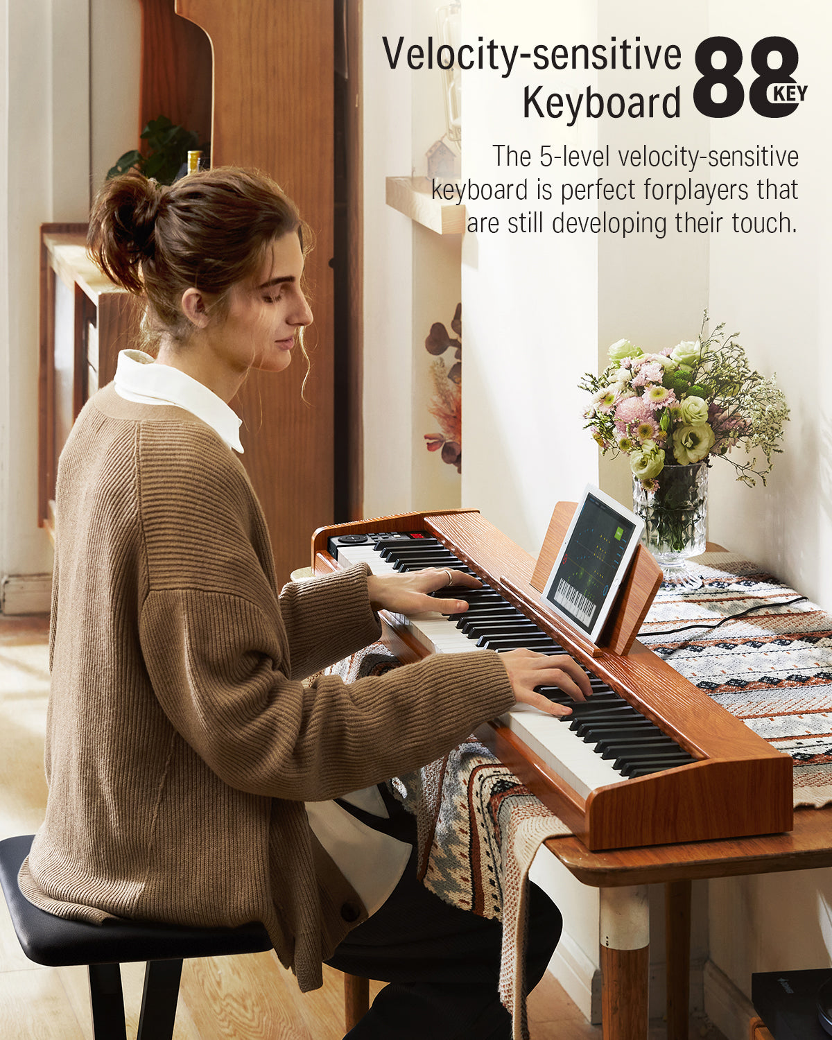 Donner DEP-1S 88 Key Semi-Weighted DIgital Piano With Stand Wooden Style Piano-Cherry Wood Finish(New Version)##