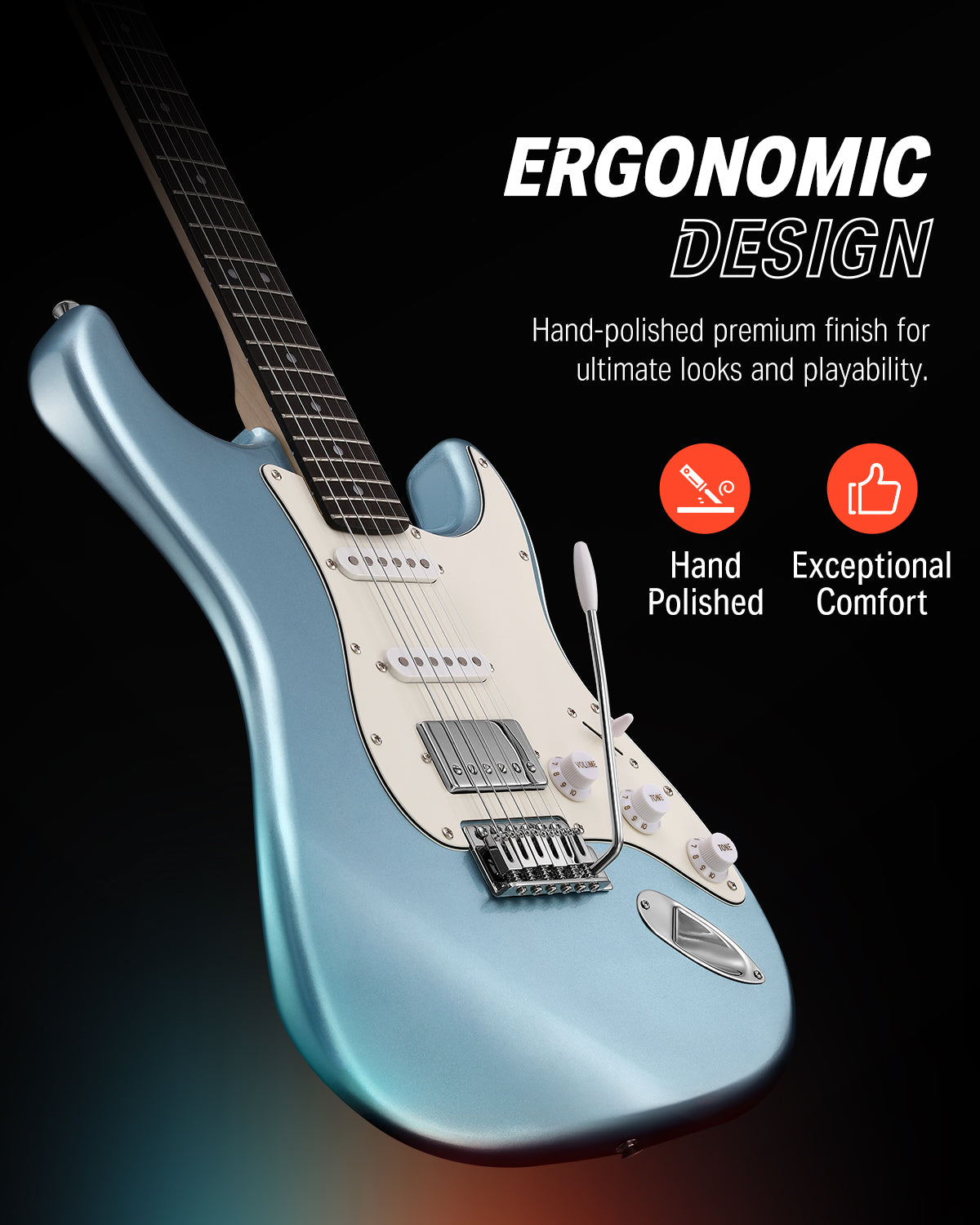 Donner DST-152 39-inch ST Electric Guitar Kit HSS w/Coil Split Pickup Including AMP-Polar Blue##