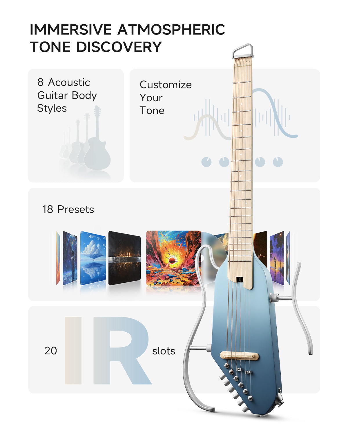 Donner HUSH™ I PRO Acoustic-Electric Travel Guitar-Blue Hawaii##