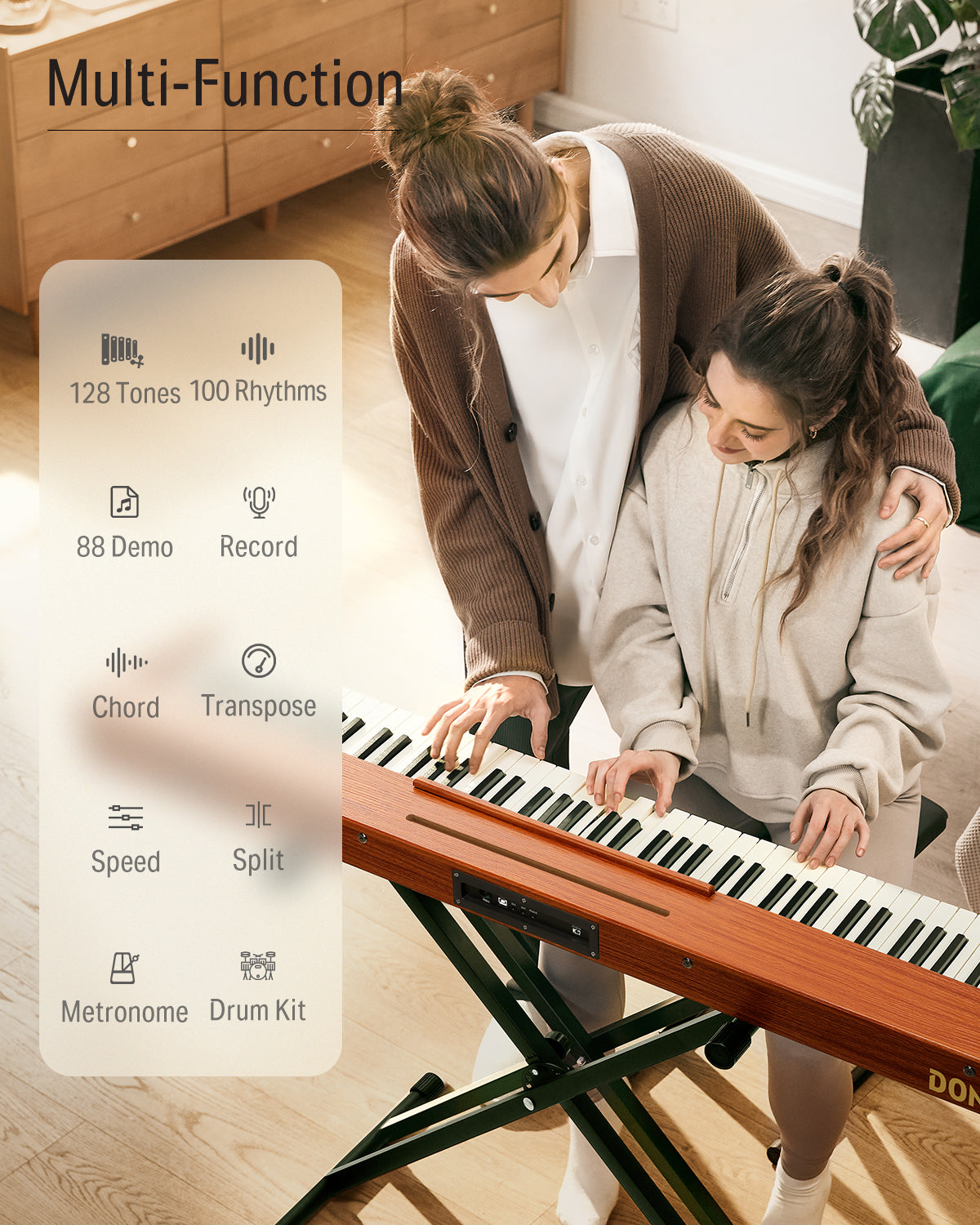 Donner DEP-1S 88 Key Semi-Weighted DIgital Piano With Stand Wooden Style Piano-Cherry Wood Finish(New Version)##