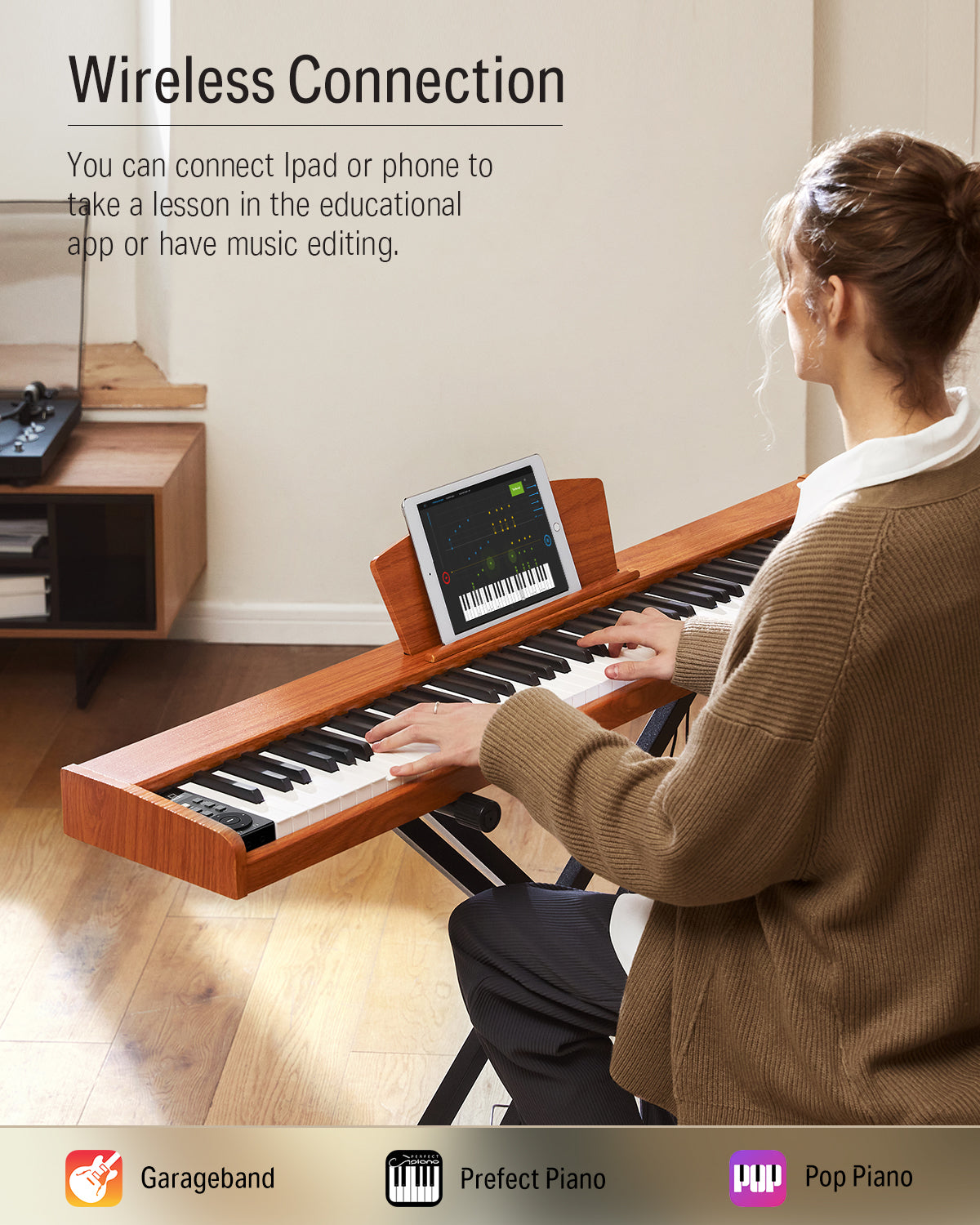 Donner DEP-1S 88 Key Semi-Weighted DIgital Piano With Stand Wooden Style Piano-Cherry Wood Finish(New Version)##
