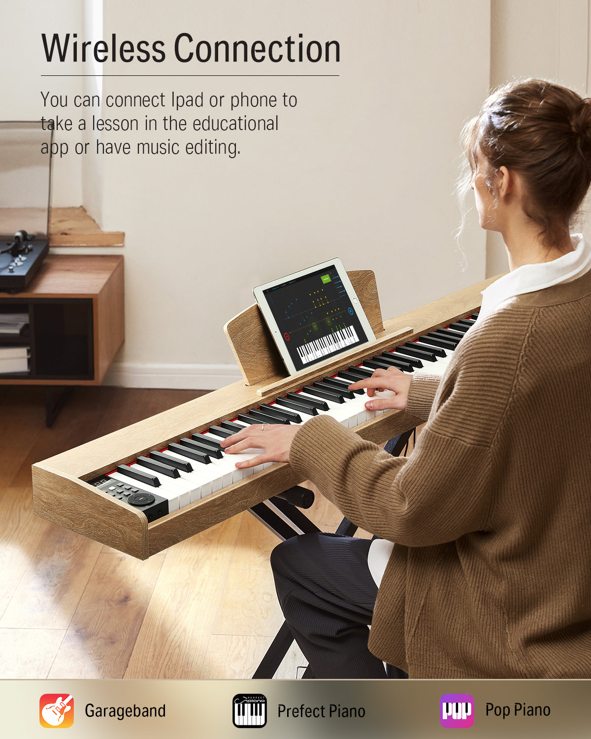 Donner DEP-1S 88 Key Semi-Weighted DIgital Piano With Stand Wooden Style Piano-Light Wood Finish##