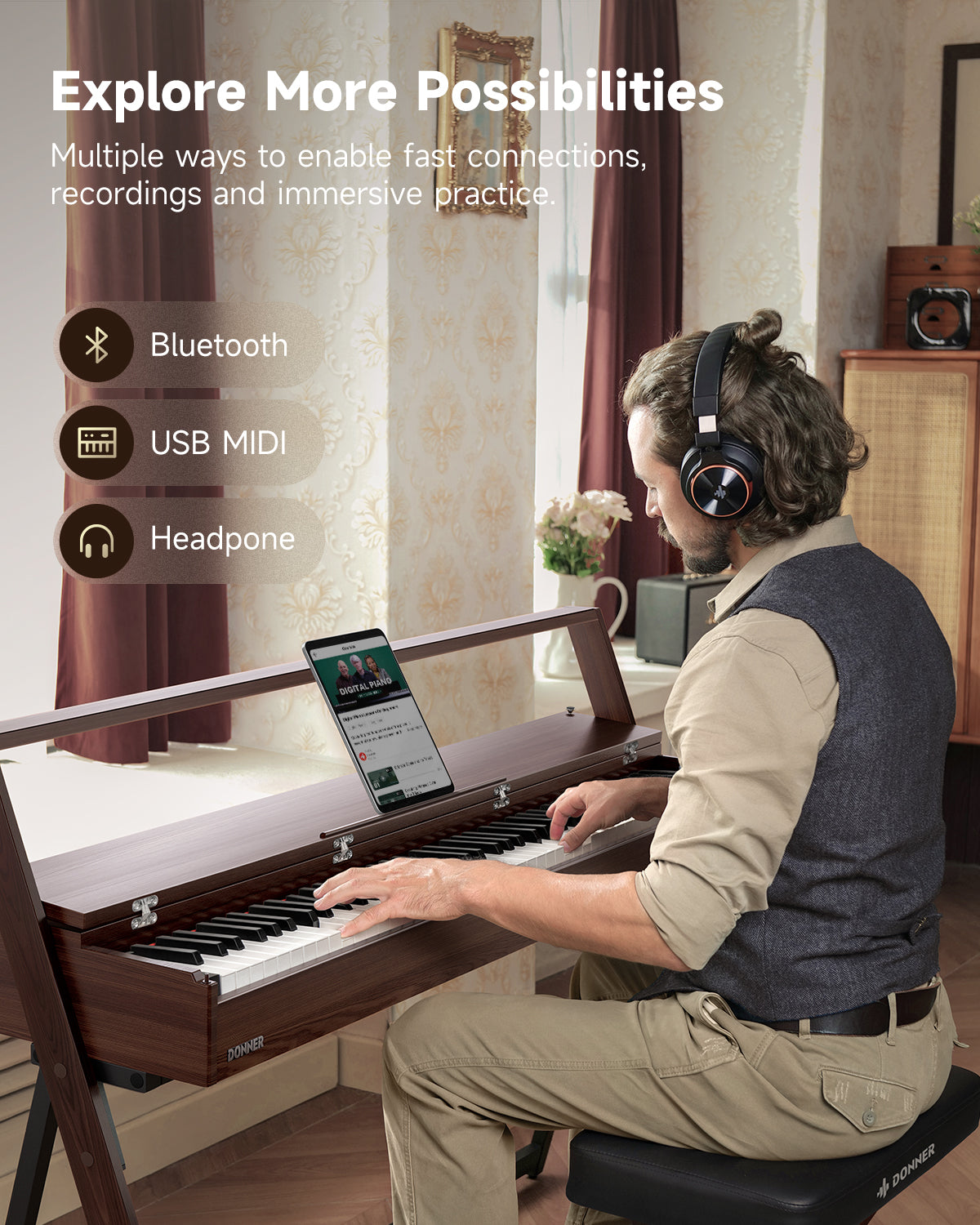 Donner OURA™ R300 Home Digital Piano-Walnut##
