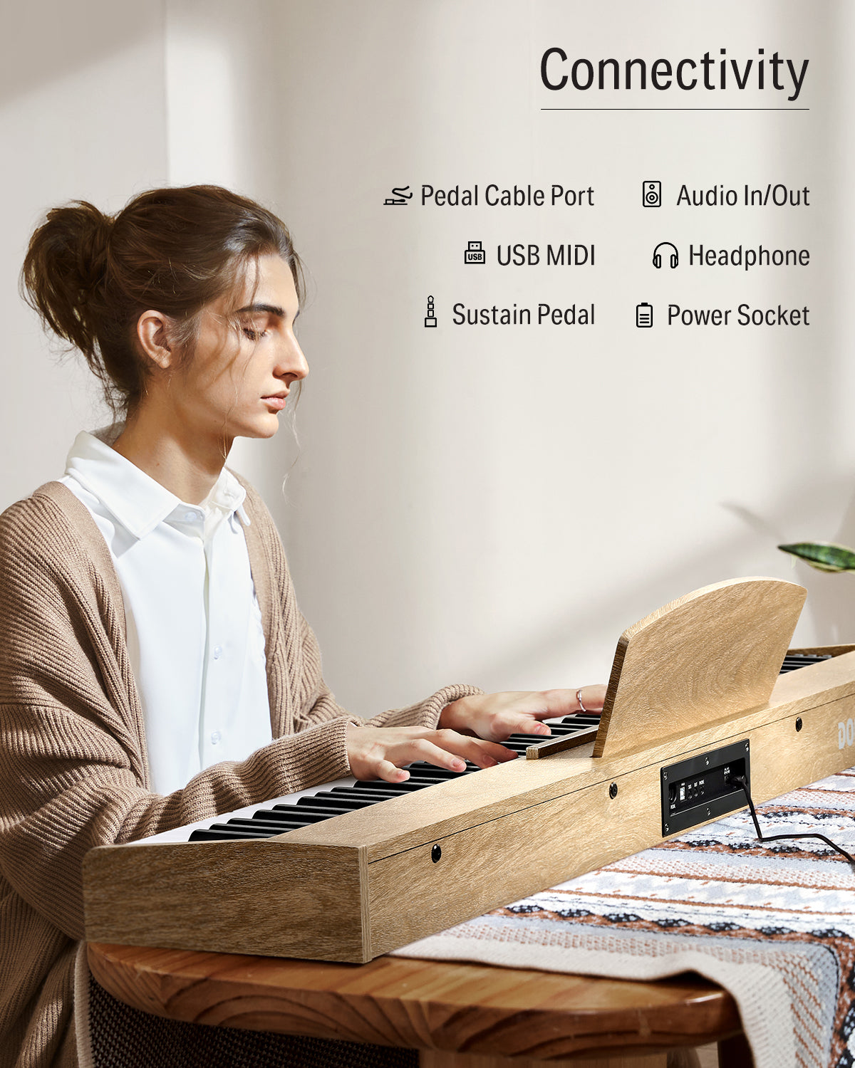 Donner DEP-1S 88 Key Semi-Weighted DIgital Piano With Stand Wooden Style Piano-Light Wood Finish##